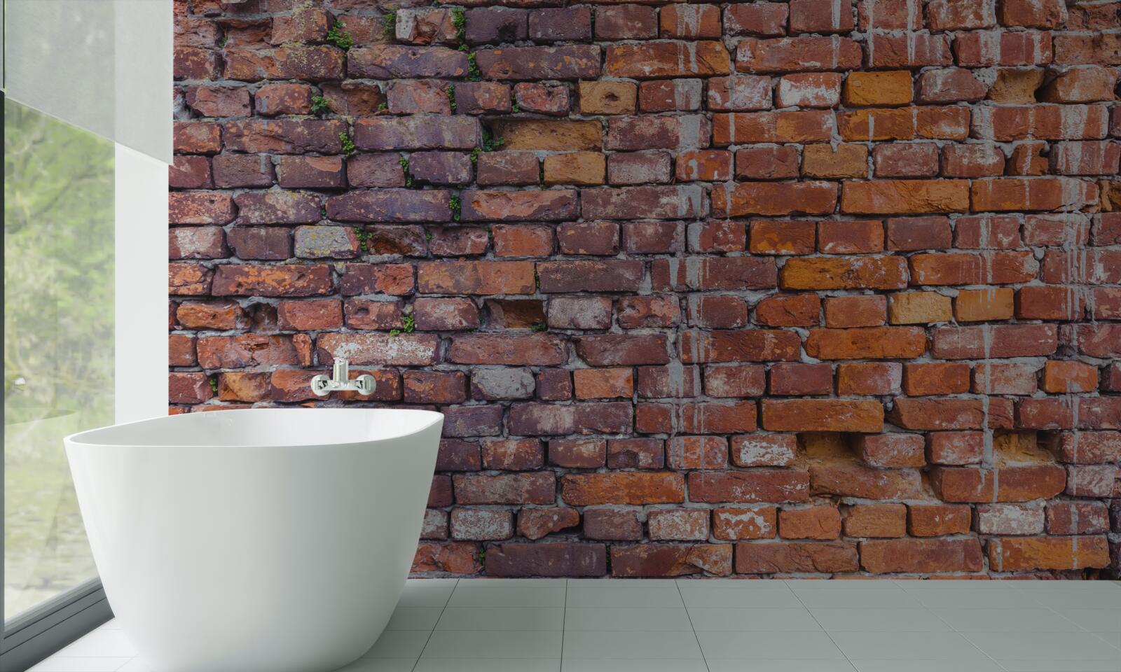 Fotobehang lekken op een historische bakstenen muur