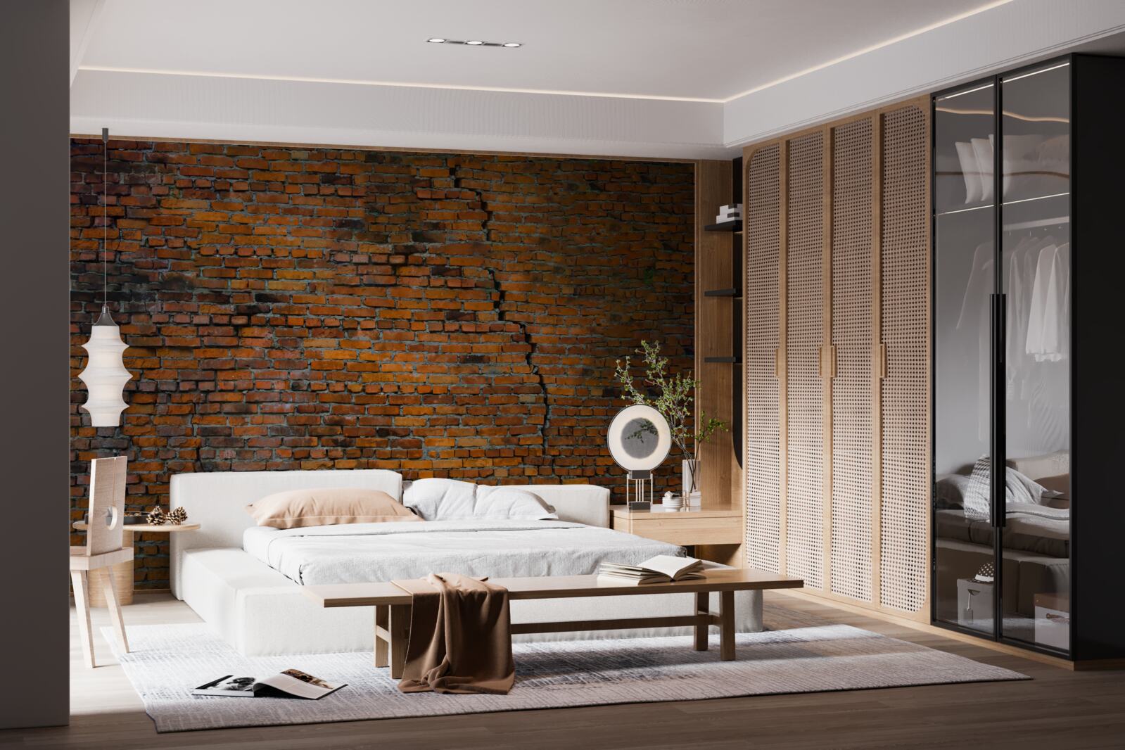 Fotobehang grote scheur in een bakstenen muur