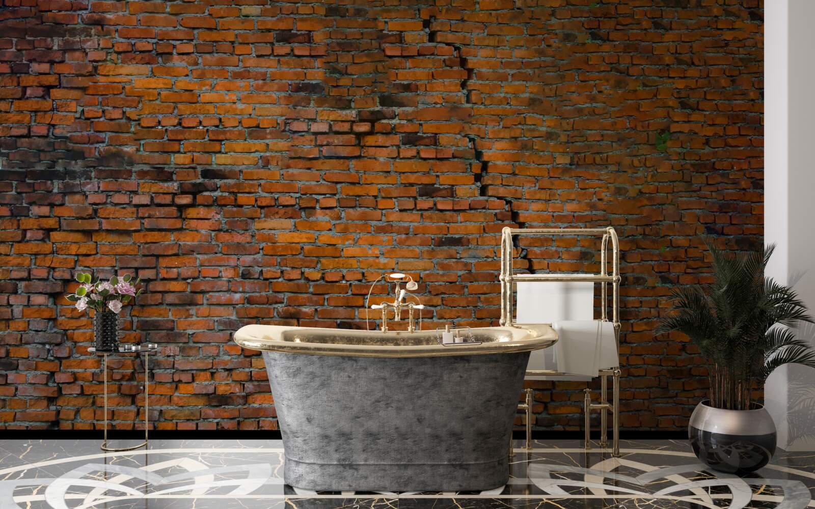 Fotobehang grote scheur in een bakstenen muur