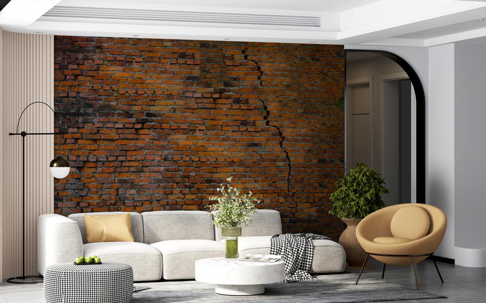 Fotobehang grote scheur in een bakstenen muur