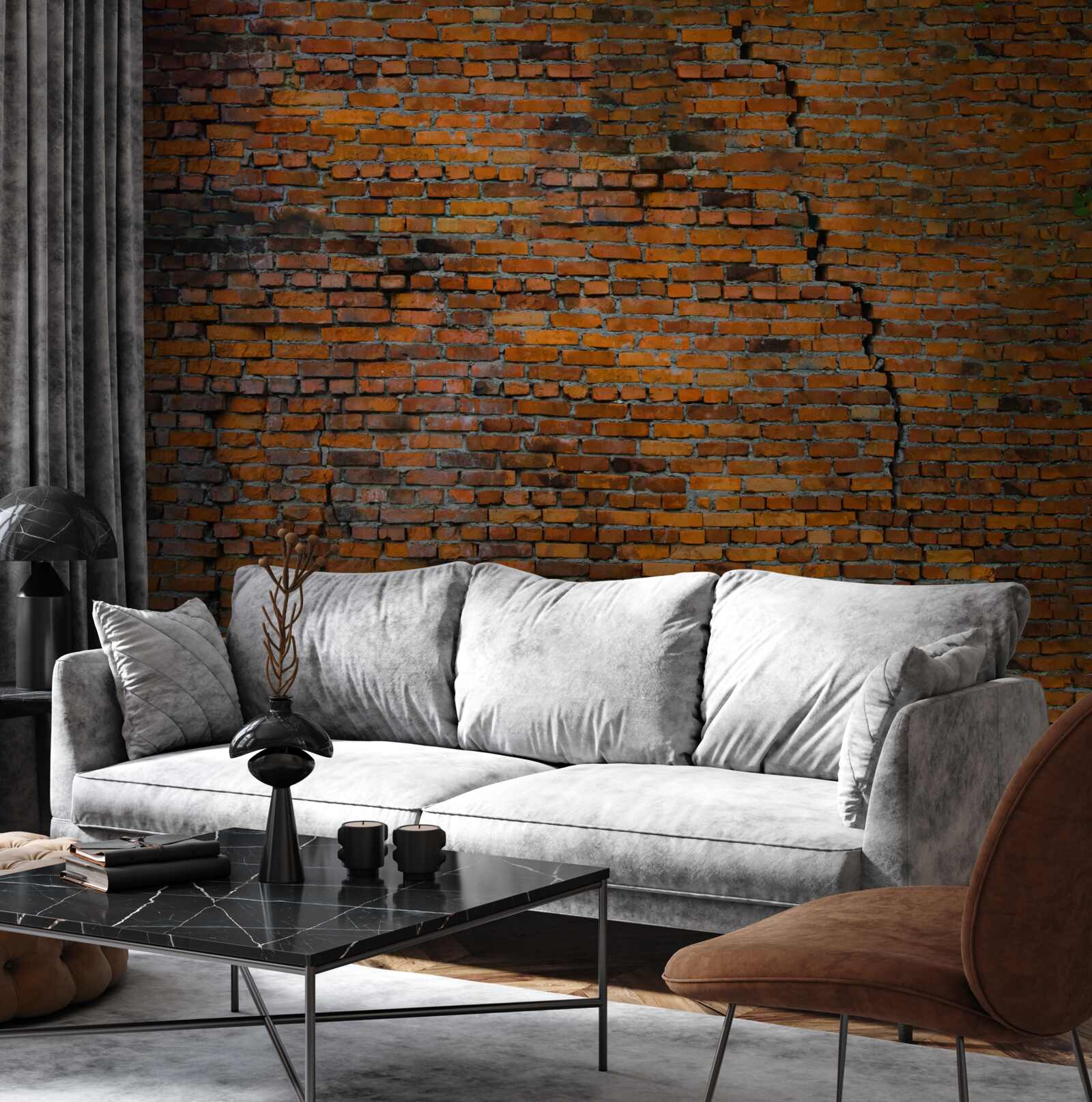 Fotobehang grote scheur in een bakstenen muur