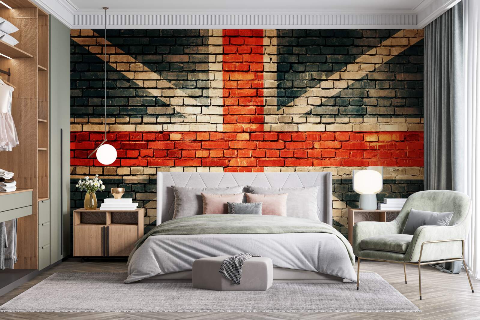 Fotobehang britse vlag op een bakstenen muur