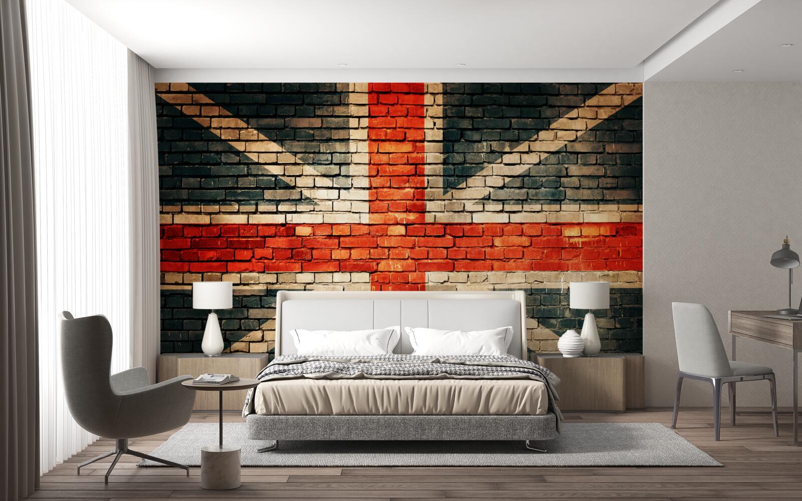 Fotobehang britse vlag op een bakstenen muur
