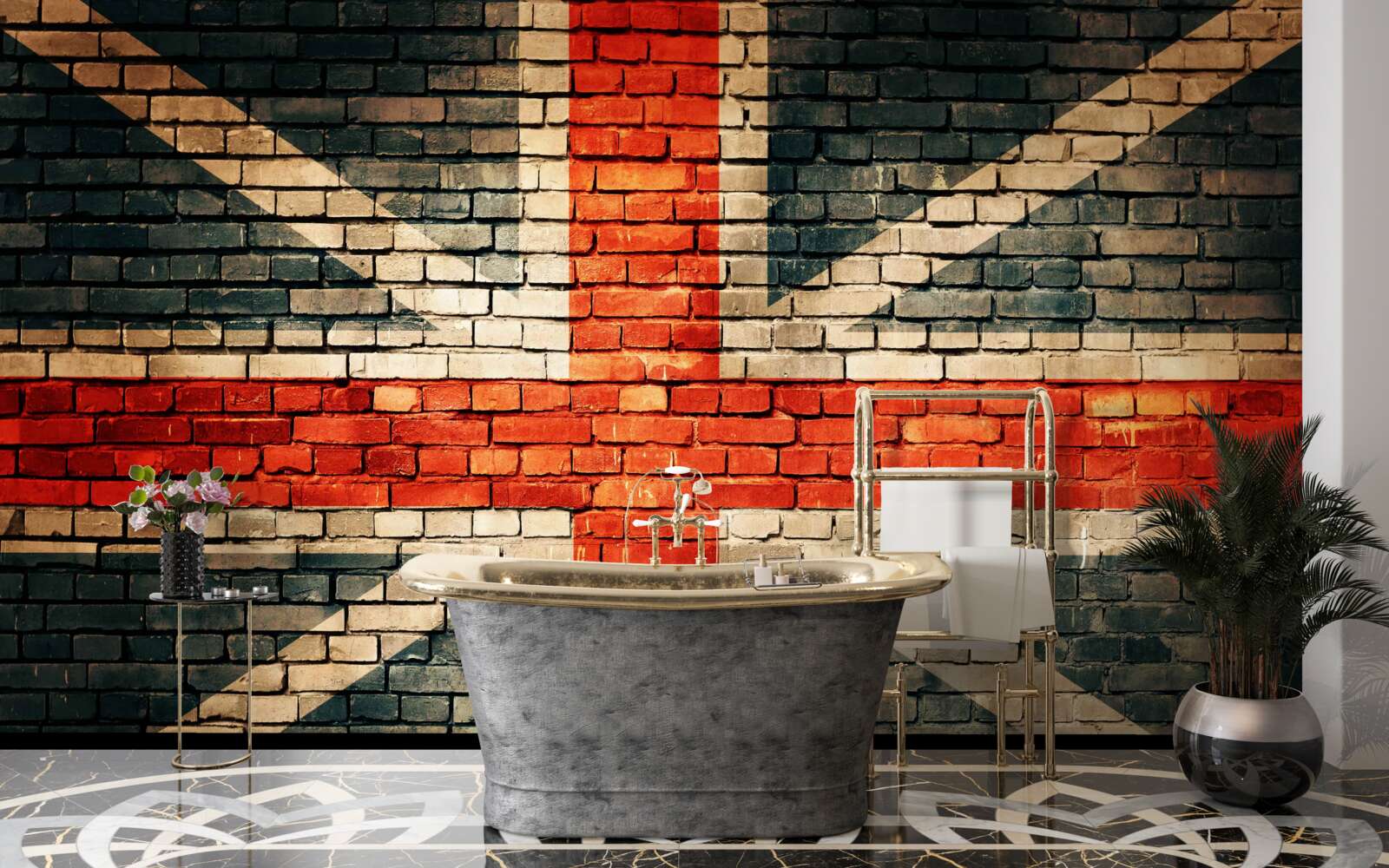 Fotobehang britse vlag op een bakstenen muur