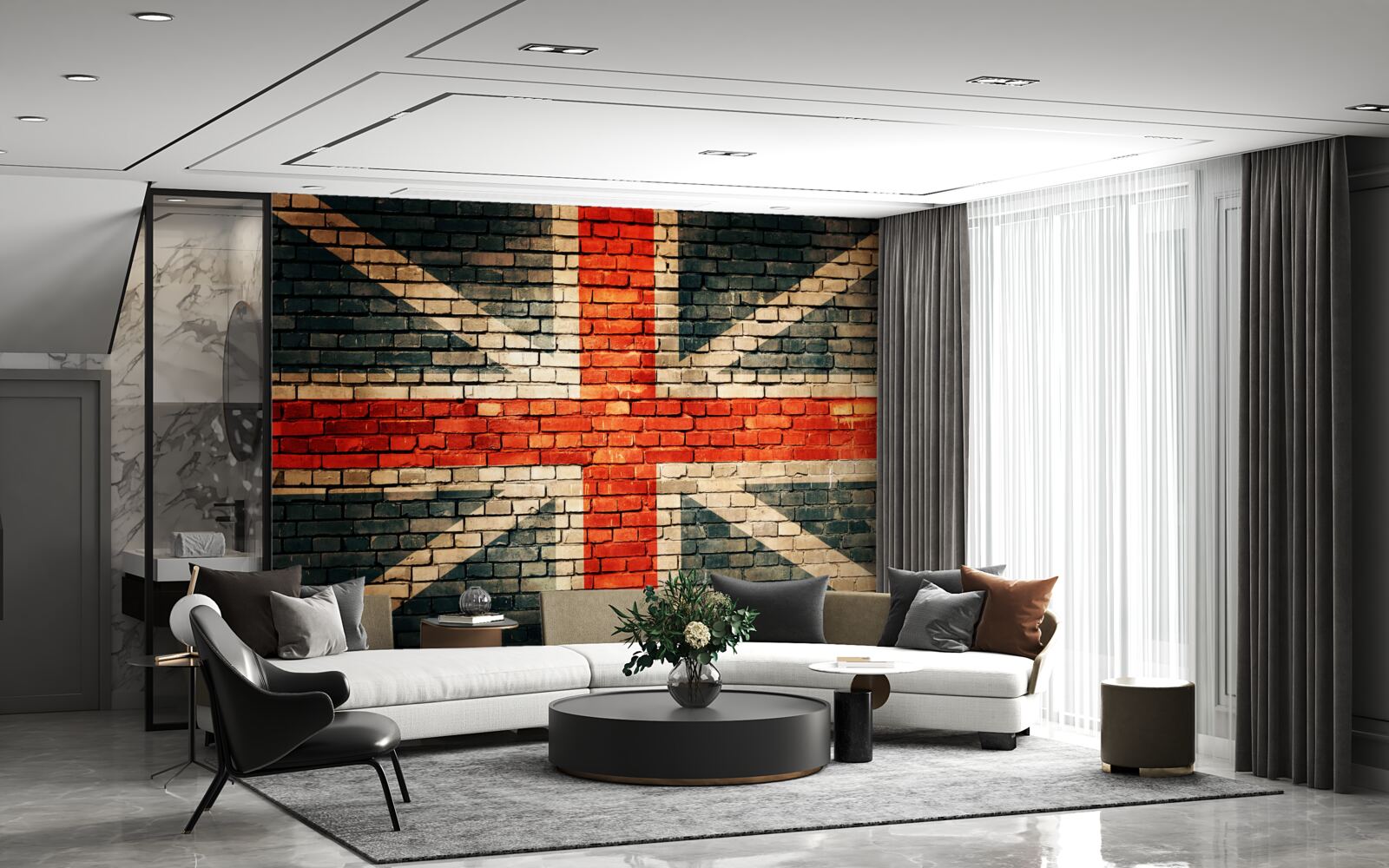 Fotobehang britse vlag op een bakstenen muur