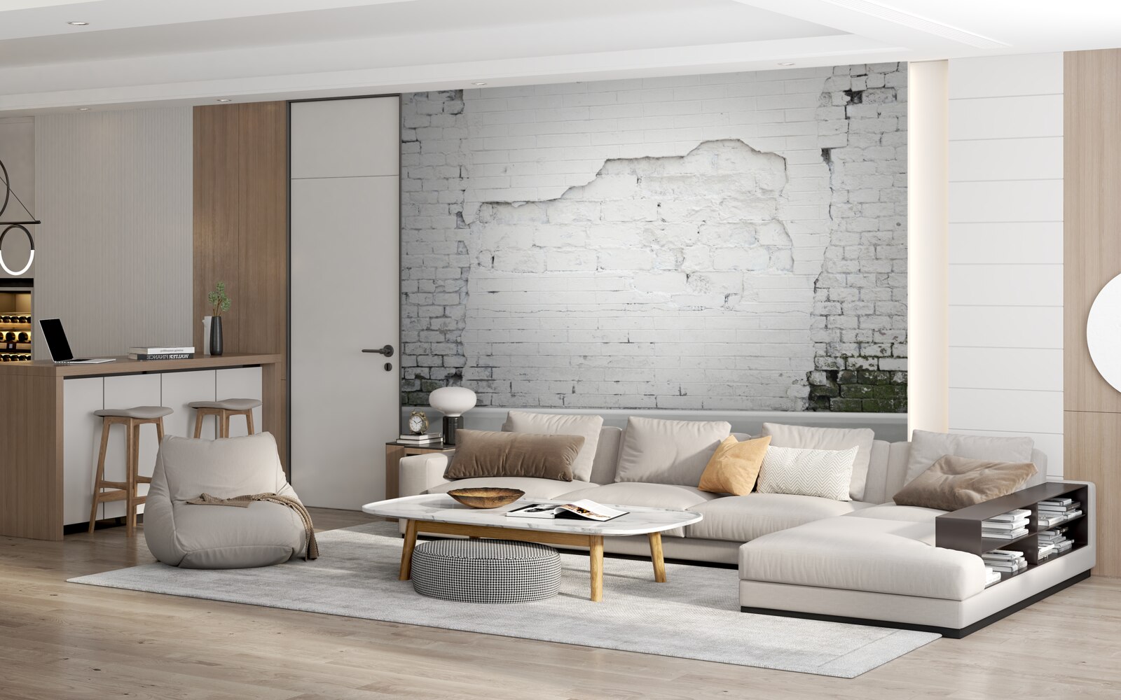 Fotobehang baksteenmetselwerk blootgesteld aan de effecten van de tijd