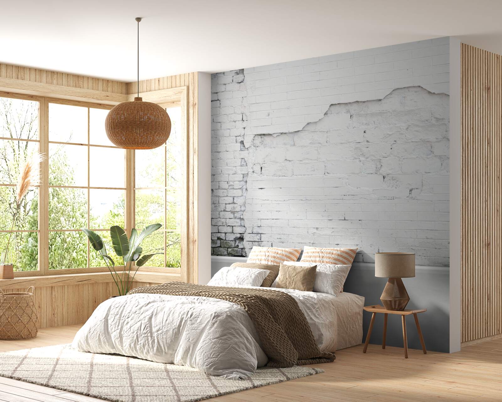 Fotobehang baksteenmetselwerk blootgesteld aan de effecten van de tijd