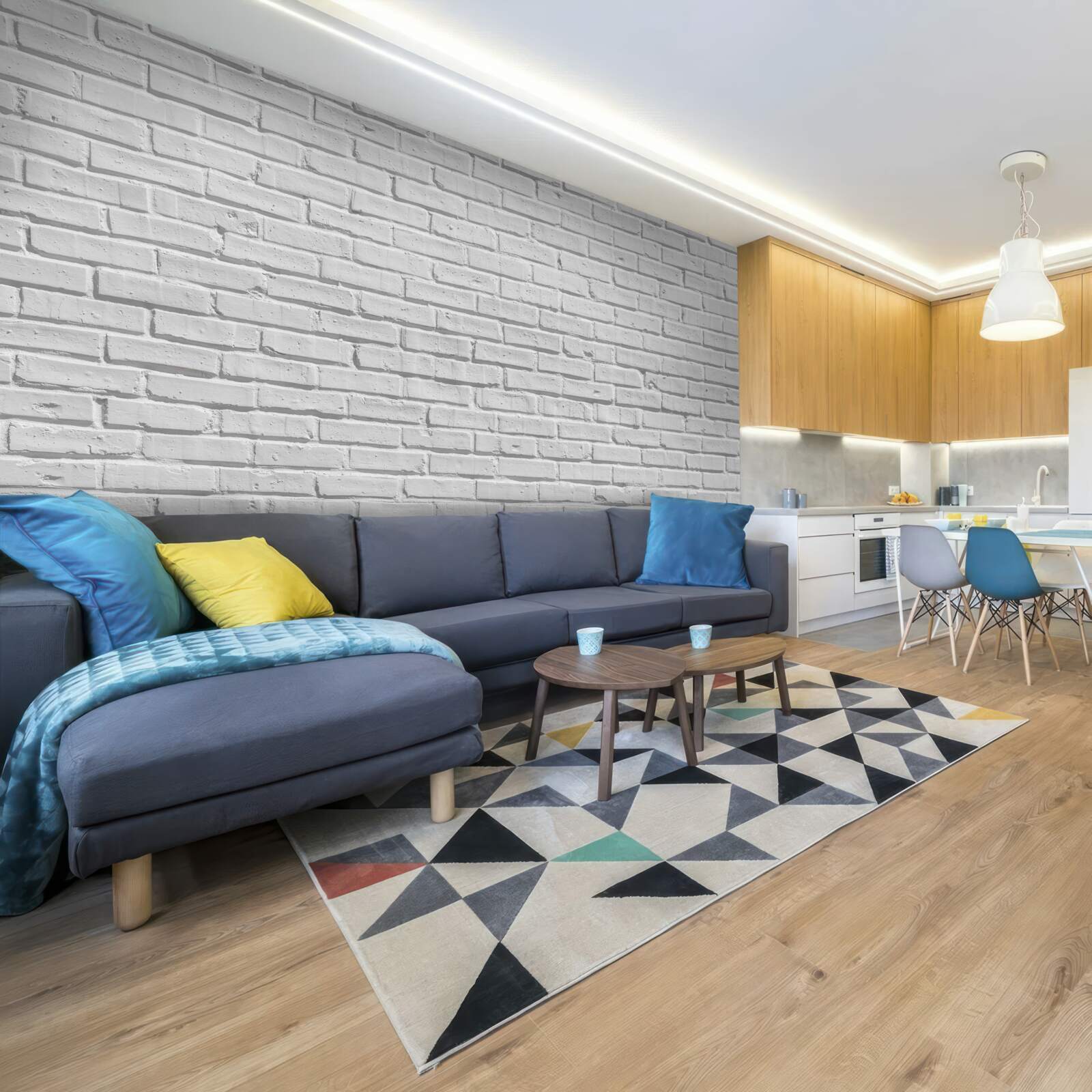 Fotobehang De bakstenen muur is wit geschilderd