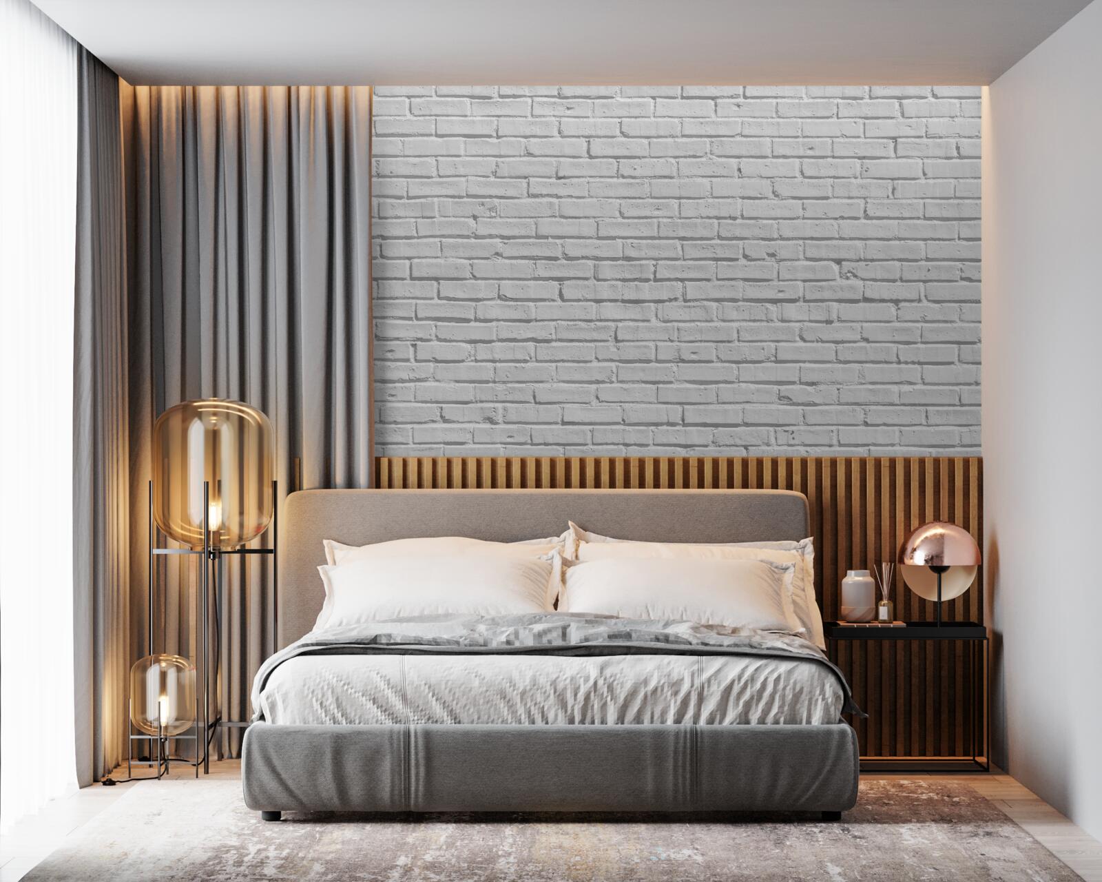 Fotobehang De bakstenen muur is wit geschilderd