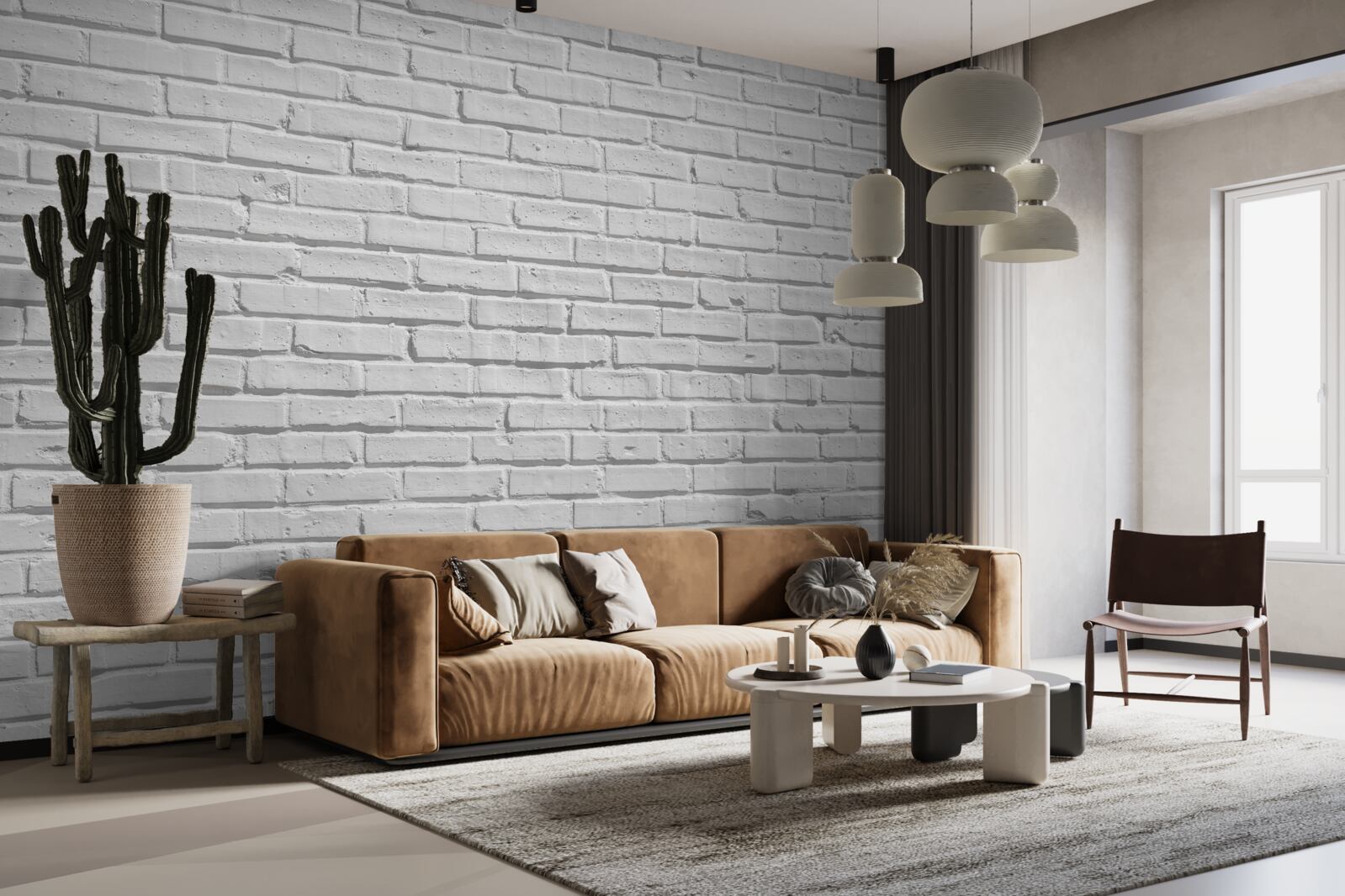 Fotobehang De bakstenen muur is wit geschilderd