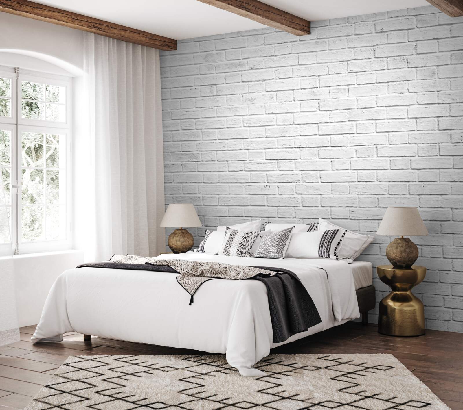 Fotobehang wit bakstenen gebouw