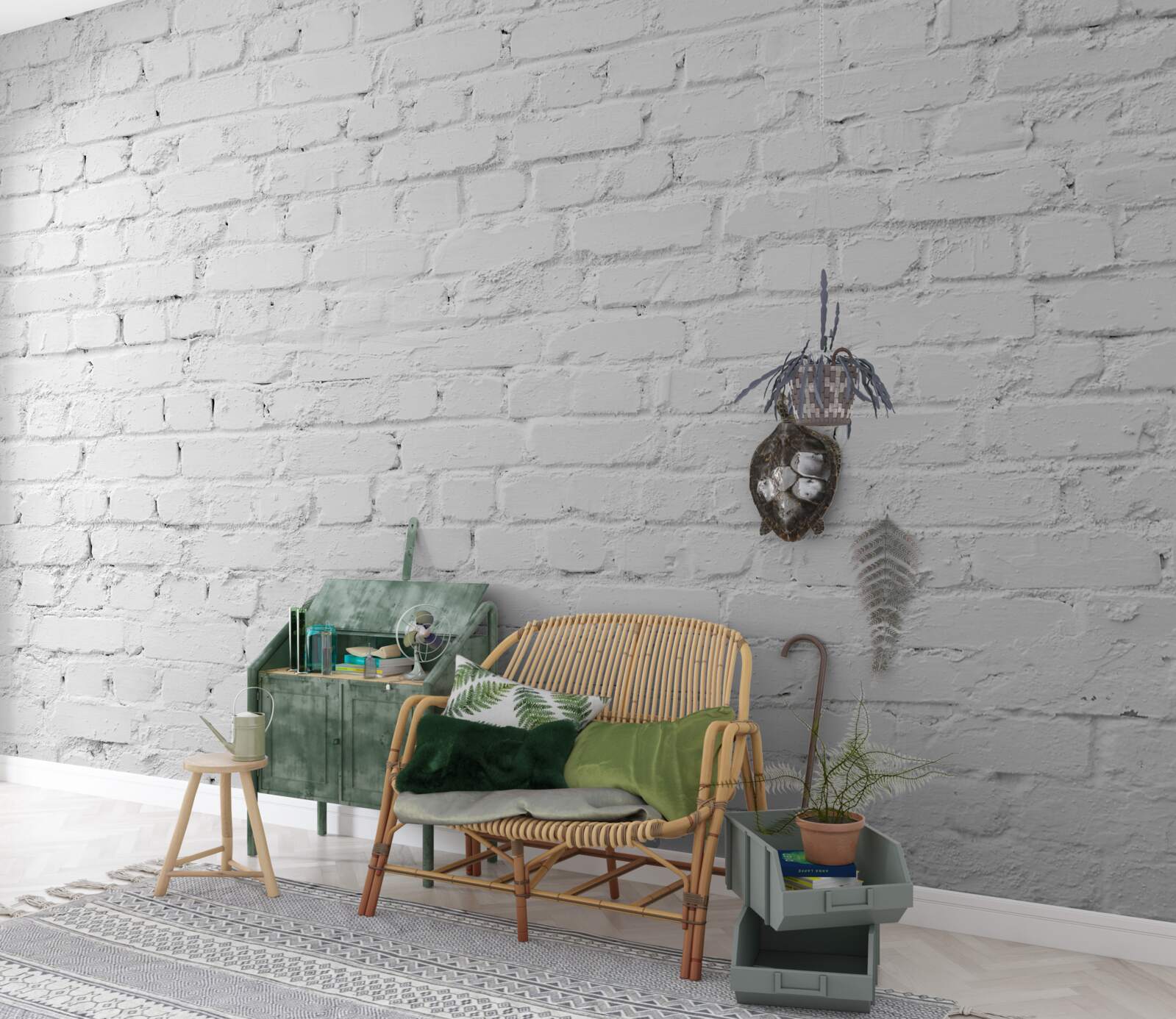 Fotobehang witte bakstenen muur