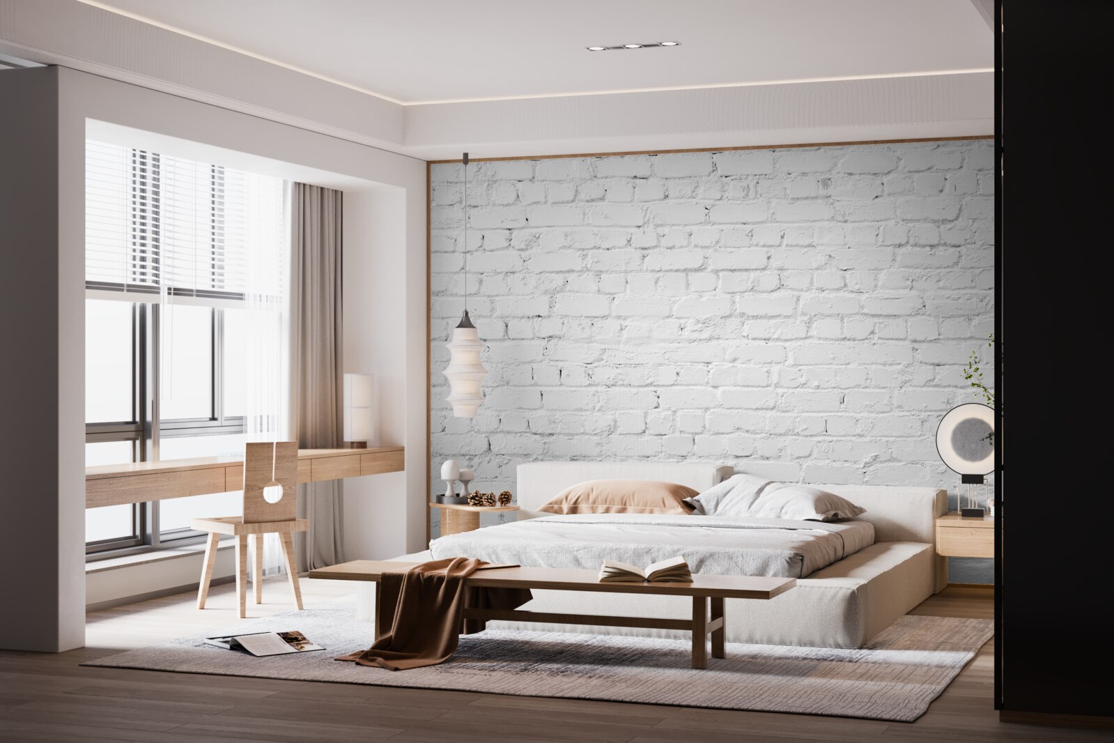 Fotobehang witte bakstenen muur