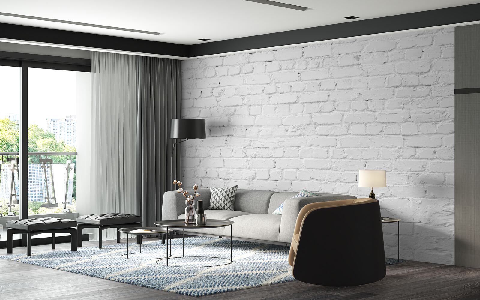 Fotobehang witte bakstenen muur