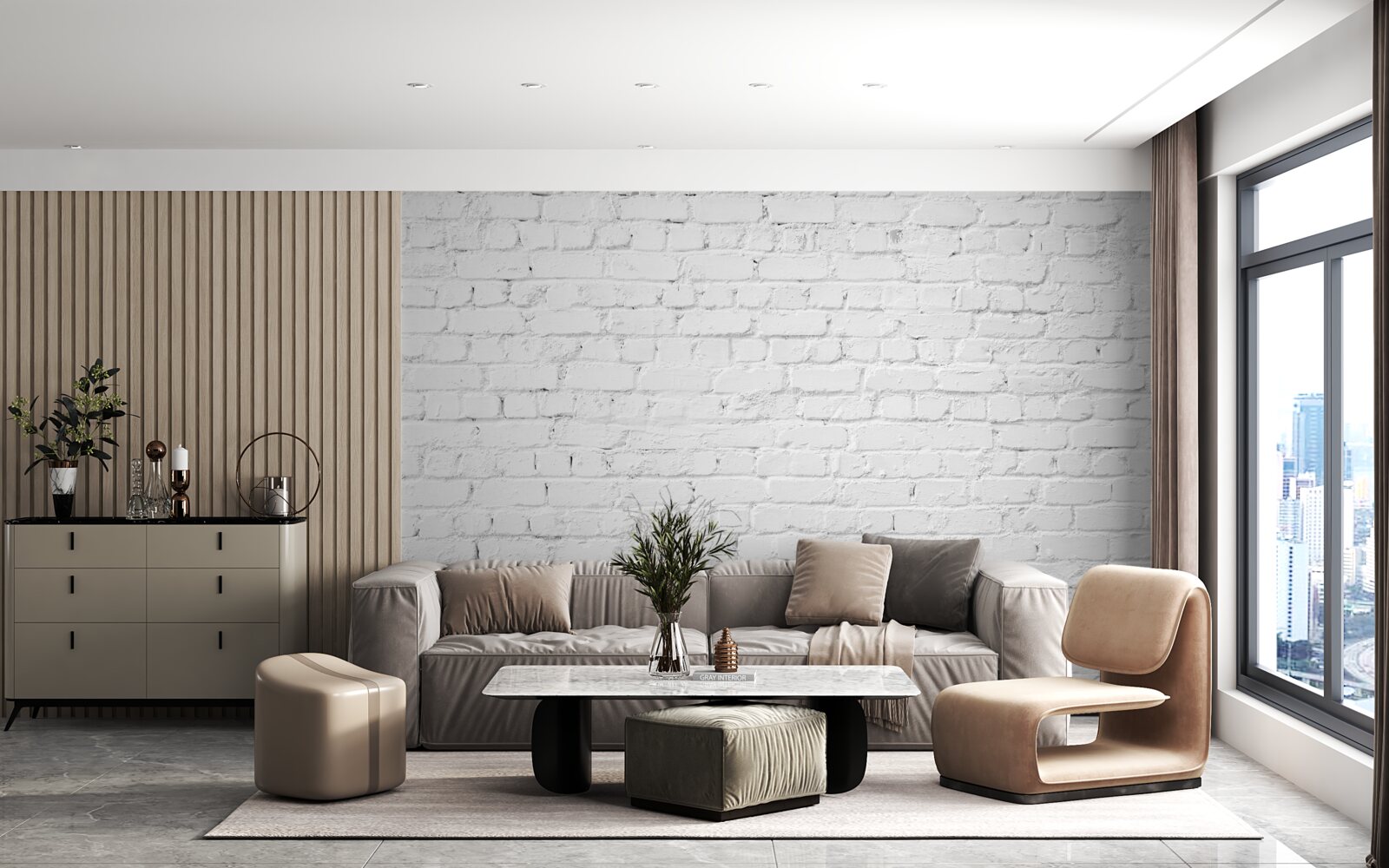 Fotobehang witte bakstenen muur