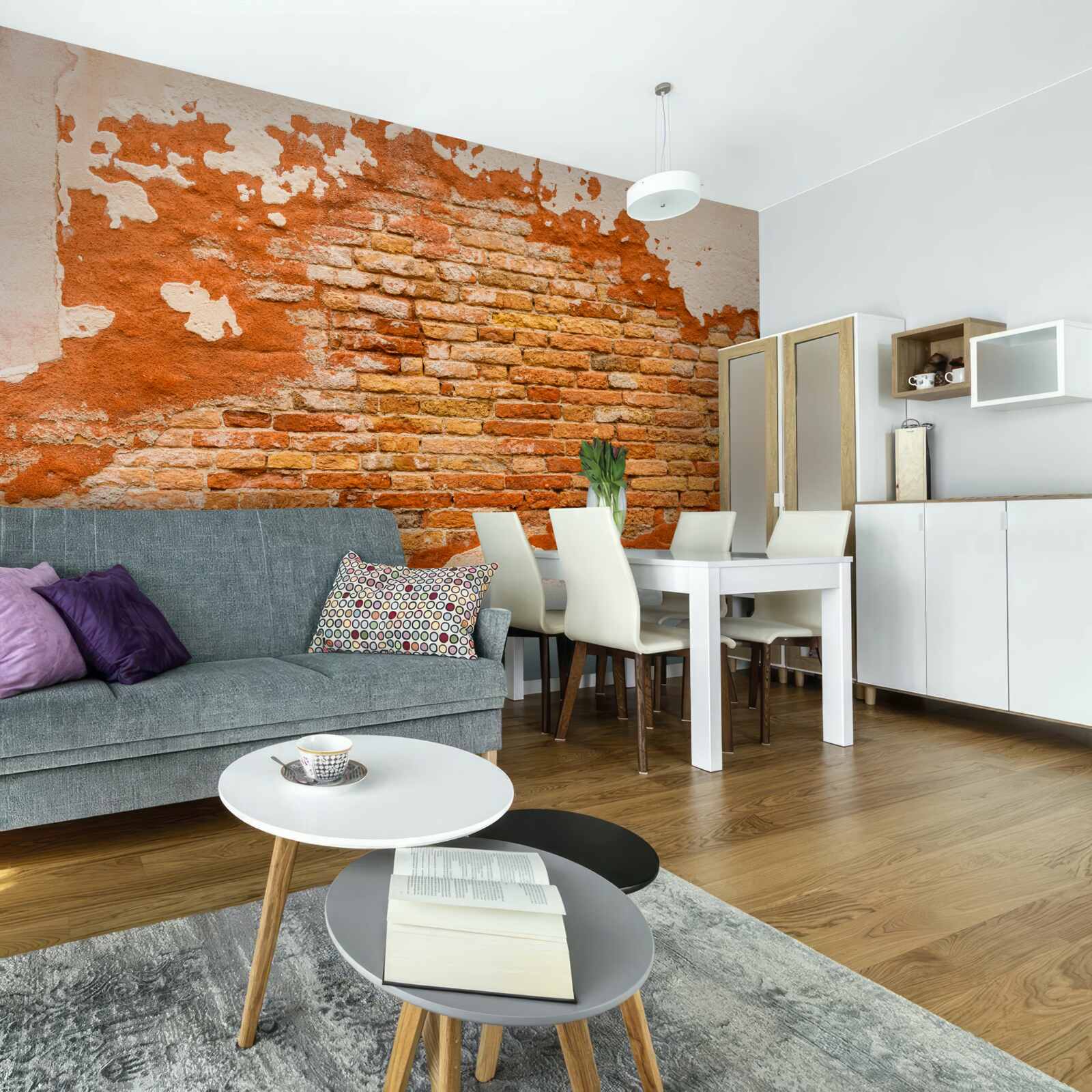 Fotobehang een bakstenen muur die in de loop der tijd is verslechterd