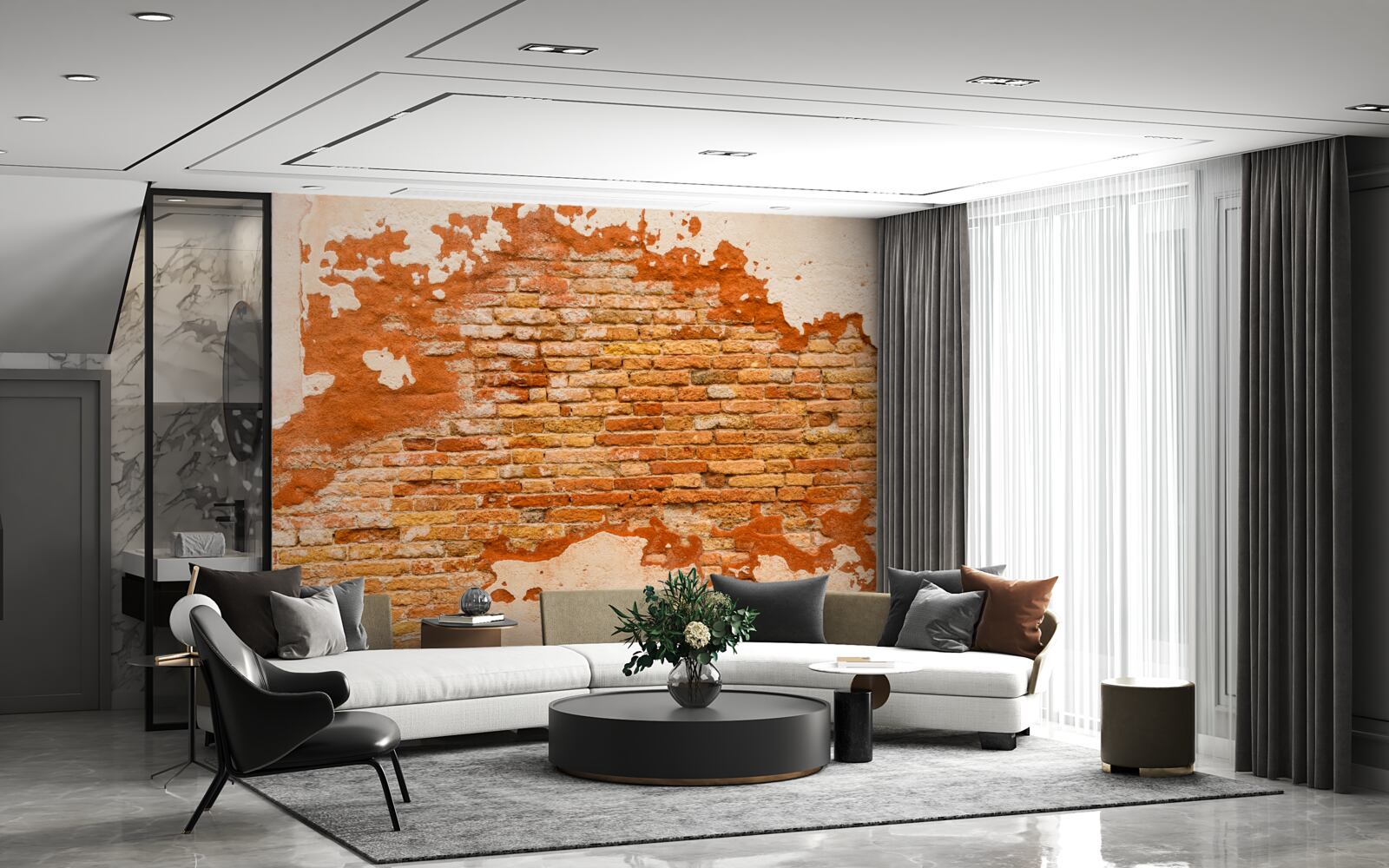 Fotobehang een bakstenen muur die in de loop der tijd is verslechterd