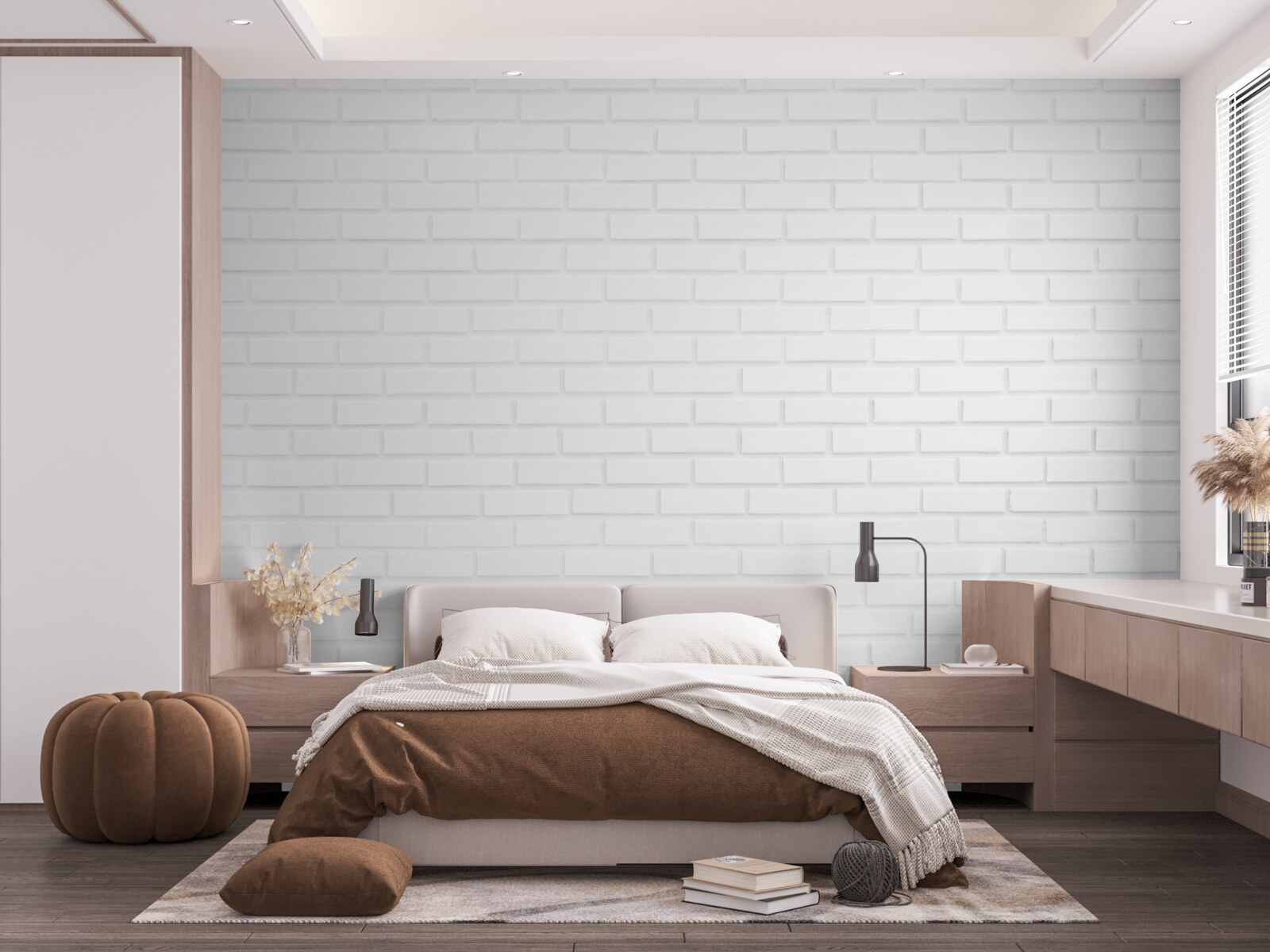 Fotobehang de bakstenen muur is maagdelijk wit