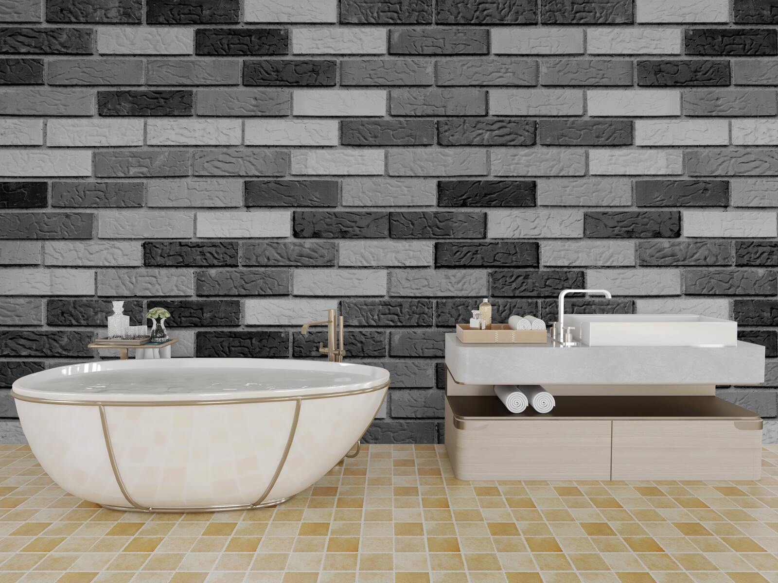 Fotobehang Zwart-witte bakstenen muur