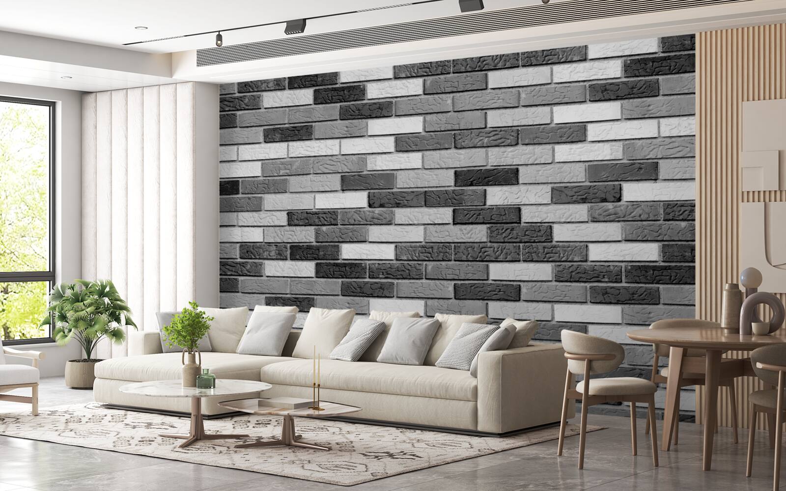 Fotobehang Zwart-witte bakstenen muur