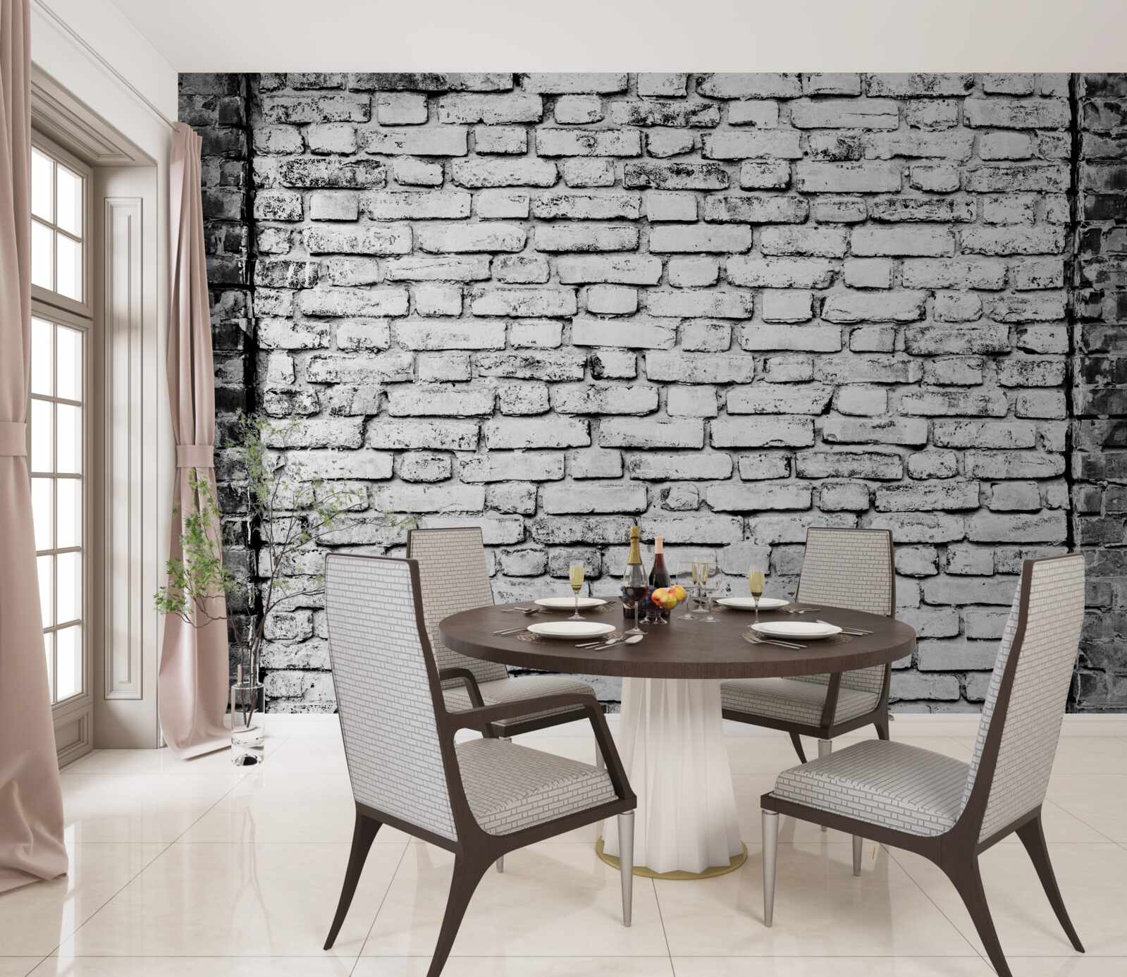 Fotobehang Bakstenen muur met krassen