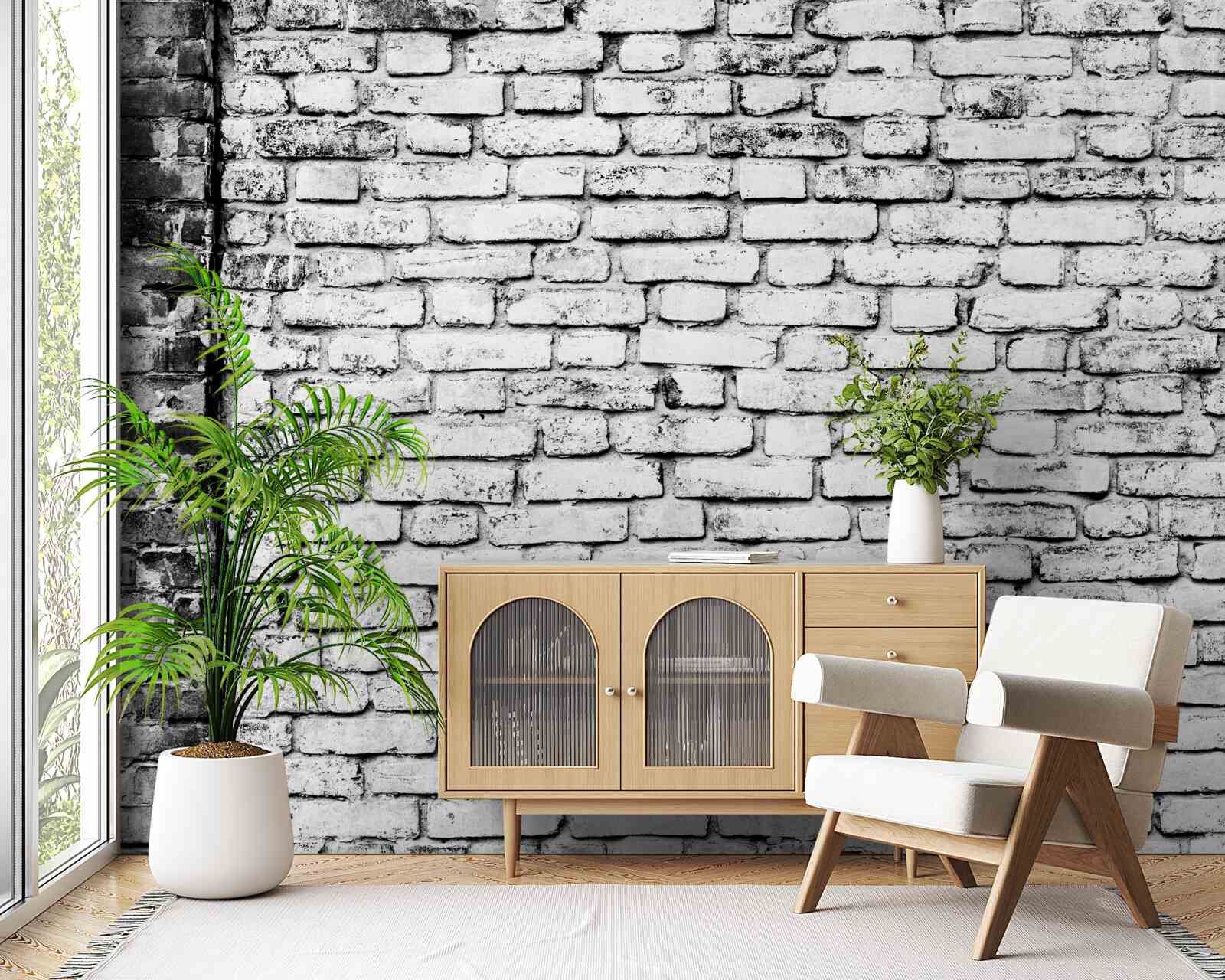 Fotobehang Bakstenen muur met krassen