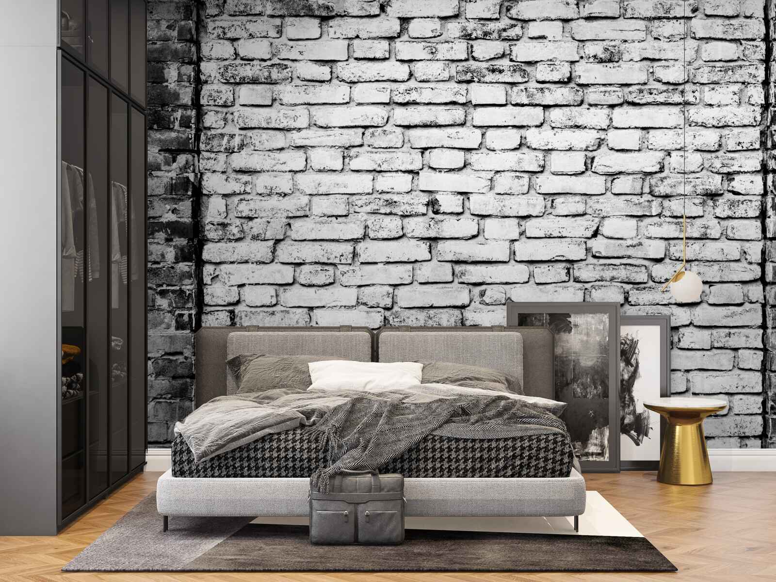 Fotobehang Bakstenen muur met krassen