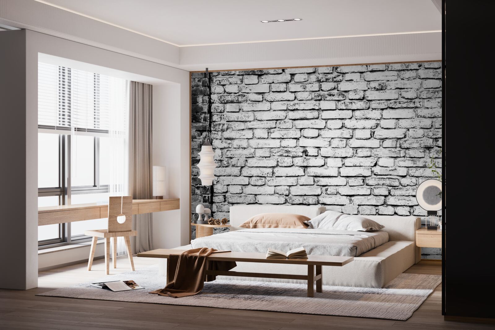 Fotobehang Bakstenen muur met krassen