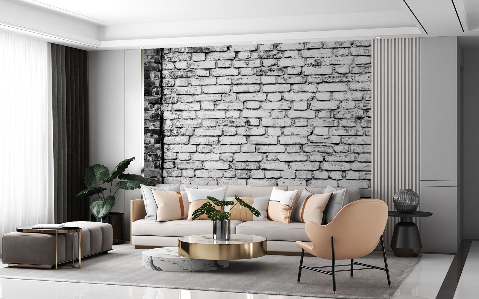 Fotobehang Bakstenen muur met krassen