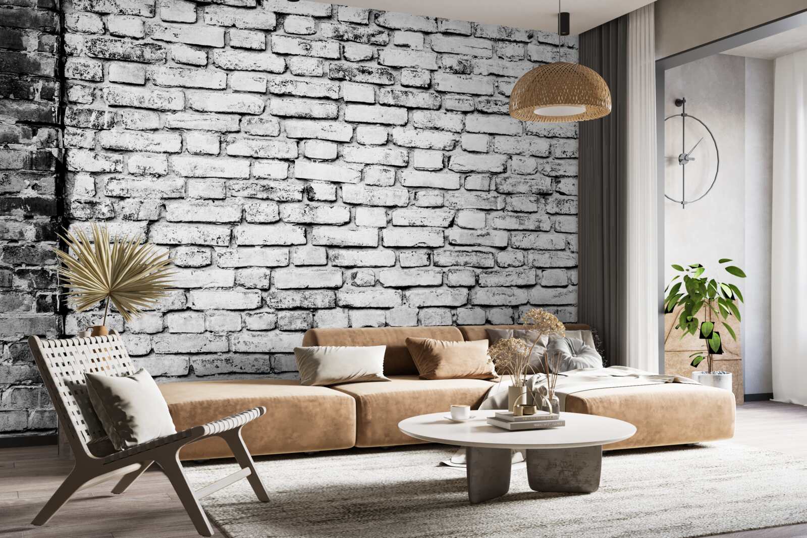 Fotobehang Bakstenen muur met krassen