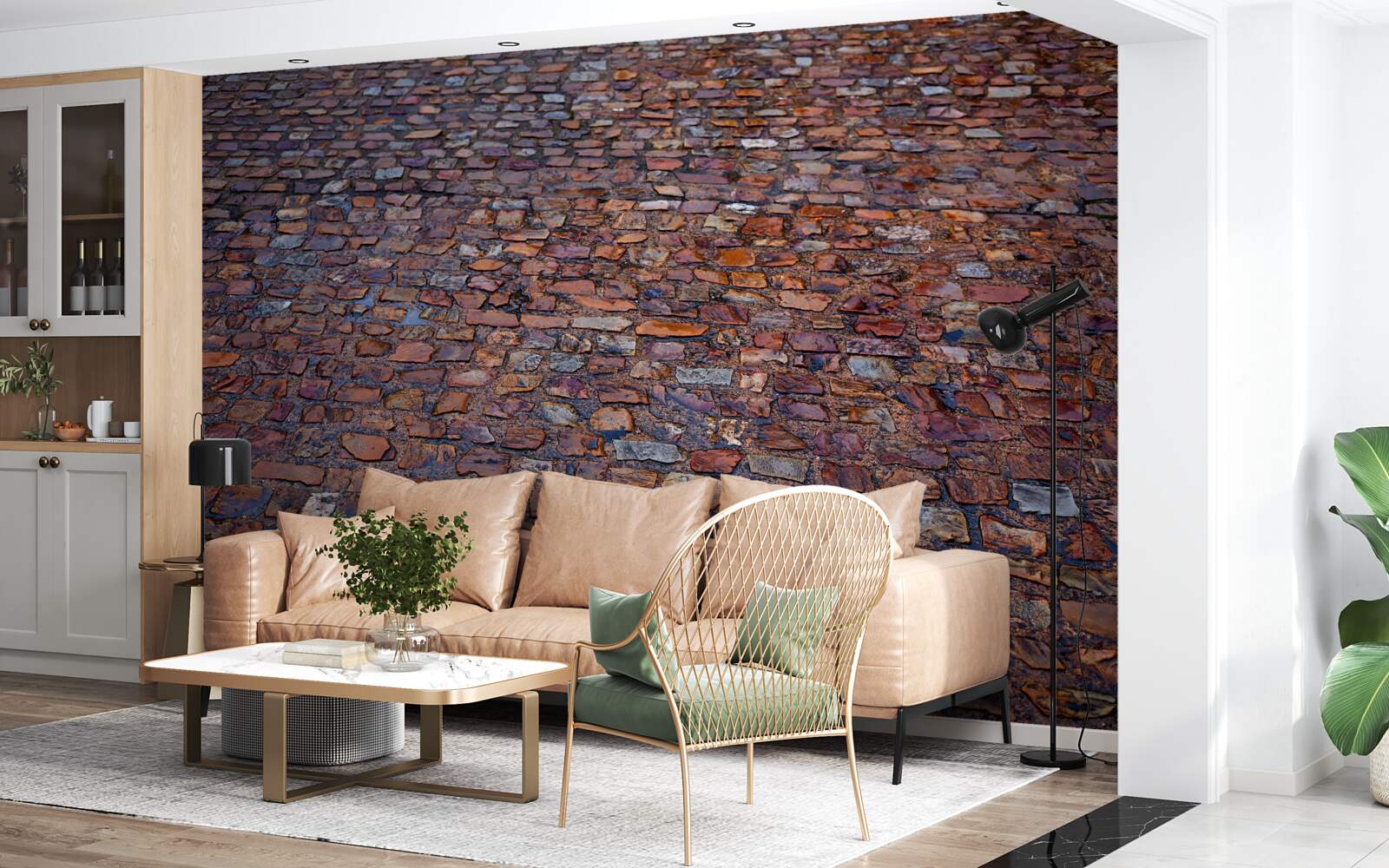 Fotobehang oude straat geplaveid met kasseien