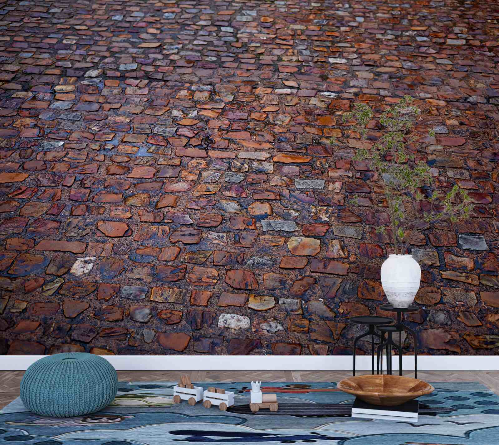 Fotobehang oude straat geplaveid met kasseien