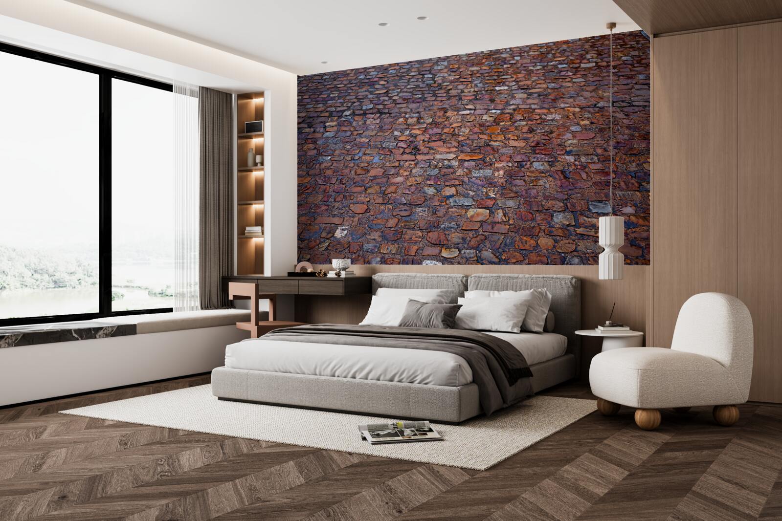 Fotobehang oude straat geplaveid met kasseien