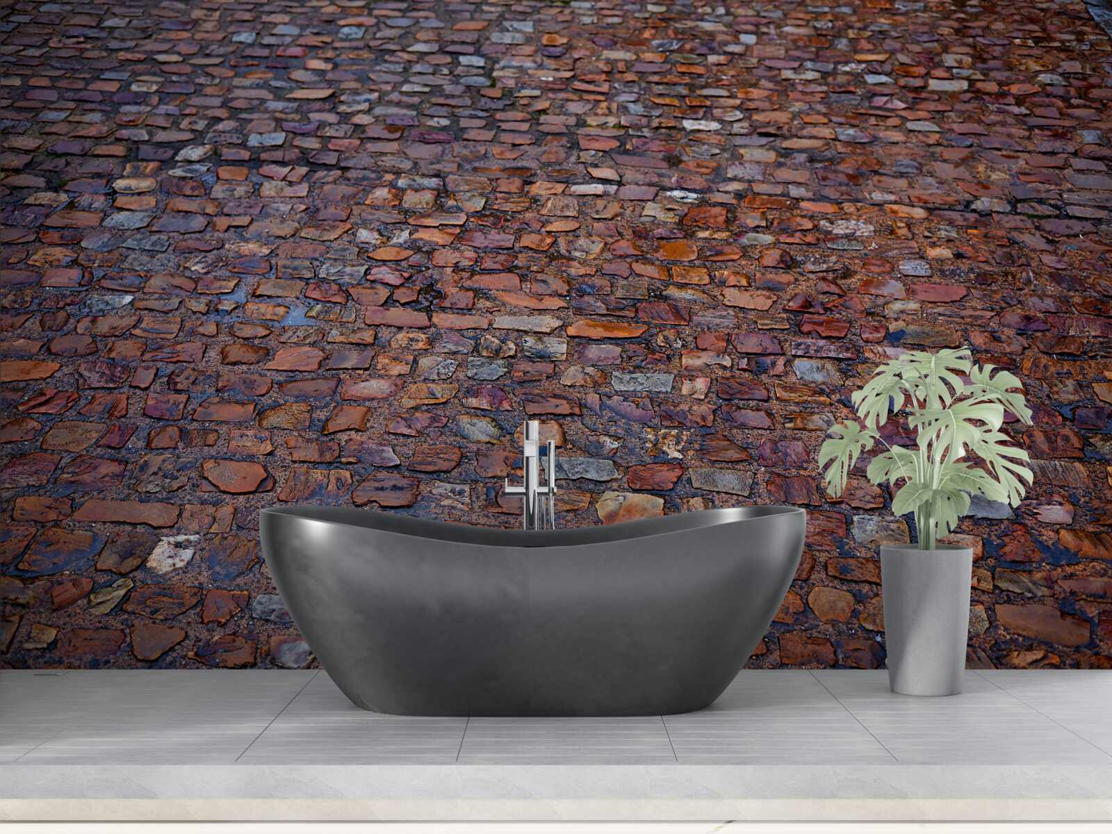 Fotobehang oude straat geplaveid met kasseien