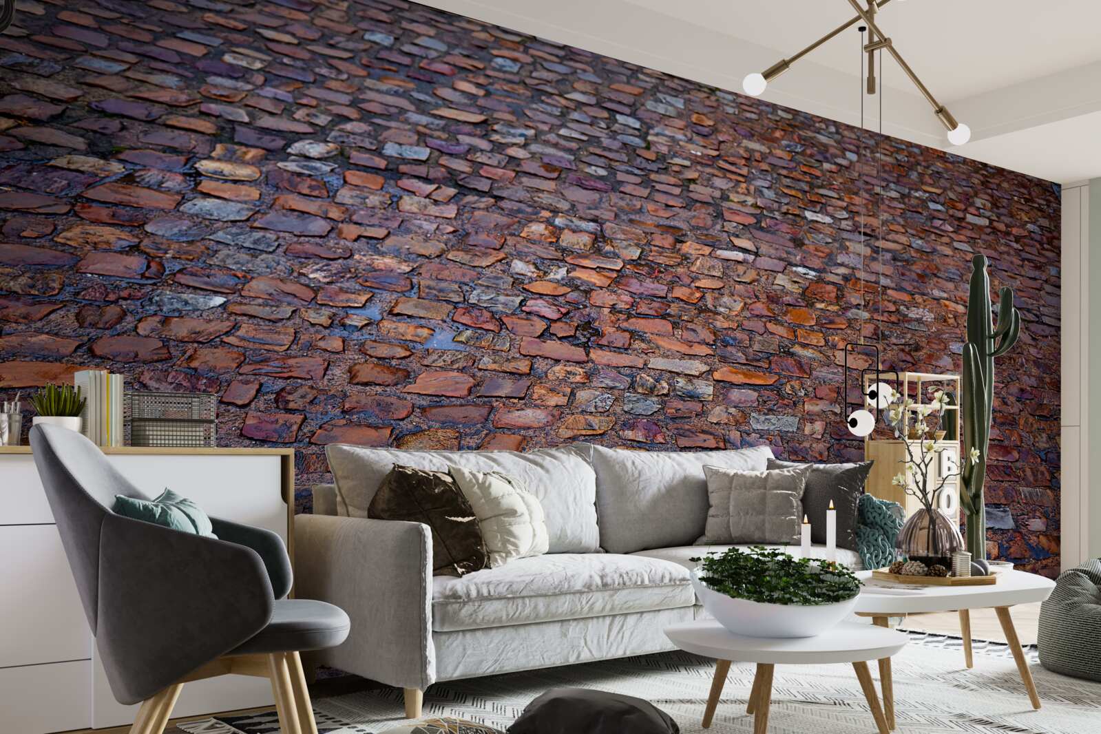 Fotobehang oude straat geplaveid met kasseien