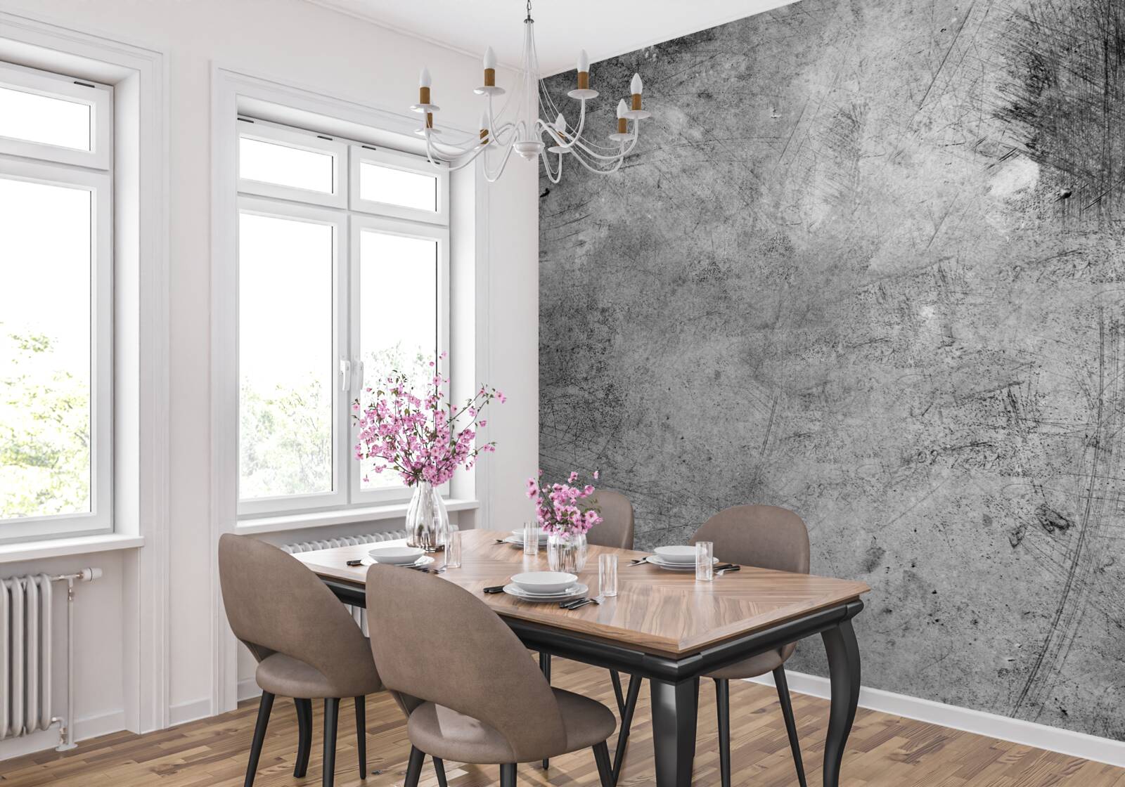 Fotobehang grijze muur met close-up krassen