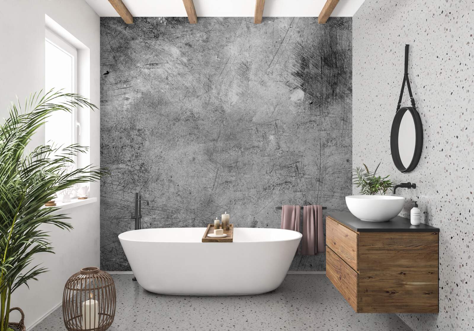 Fotobehang grijze muur met close-up krassen