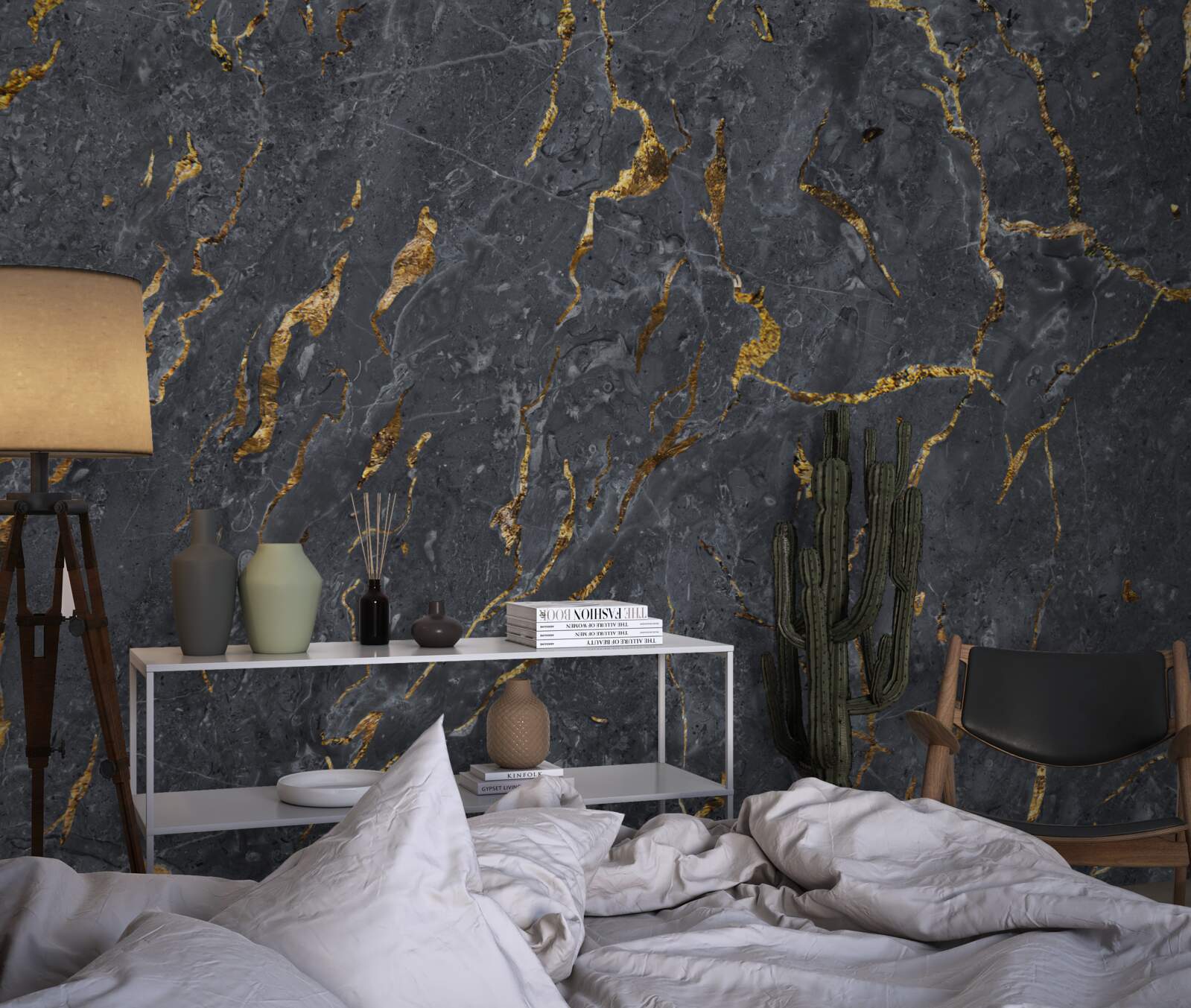 Fotobehang zwart marmeren achtergrond met gouddeeltjes