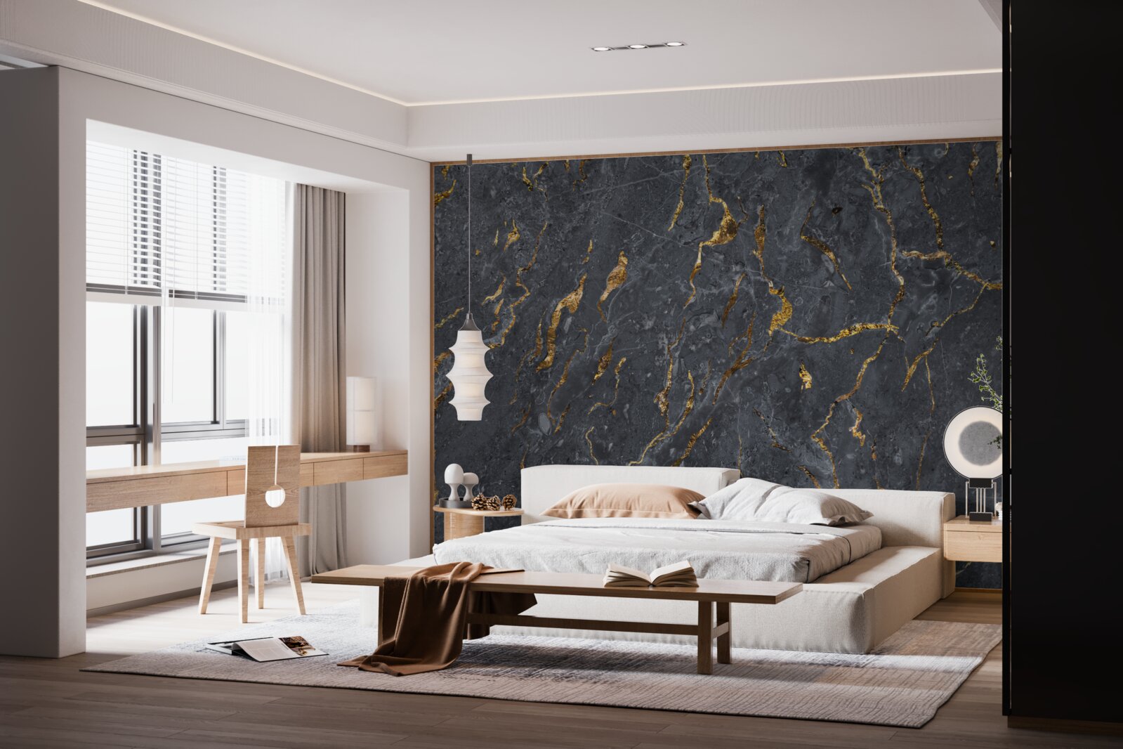 Fotobehang zwart marmeren achtergrond met gouddeeltjes