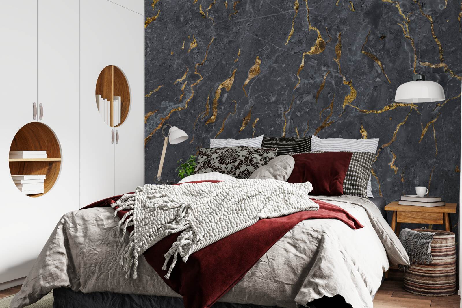 Fotobehang zwart marmeren achtergrond met gouddeeltjes