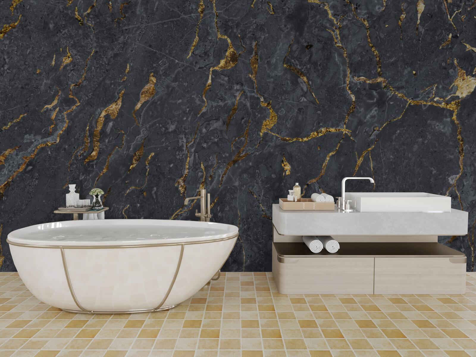 Fotobehang zwart marmeren achtergrond met gouddeeltjes