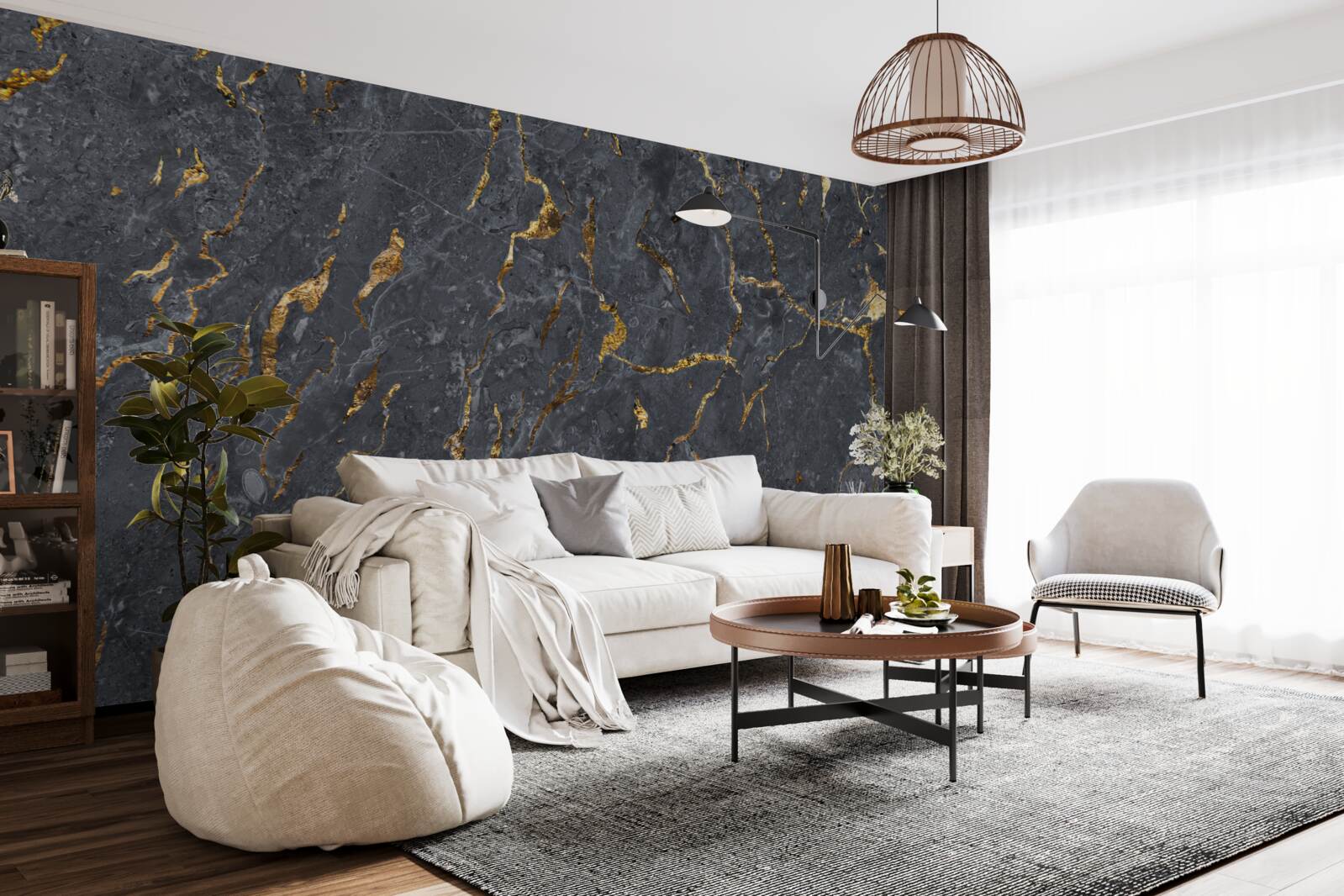 Fotobehang zwart marmeren achtergrond met gouddeeltjes