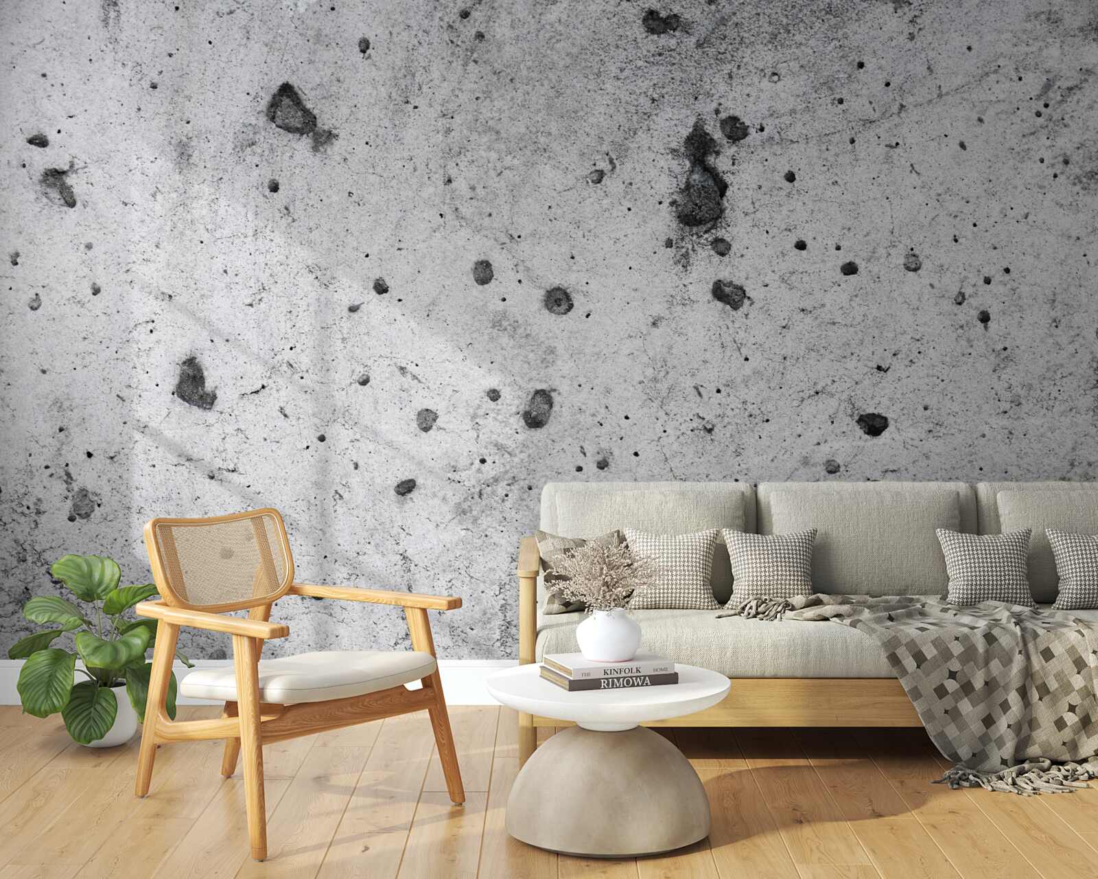 Fotobehang betonnen muur met donkere vlekken