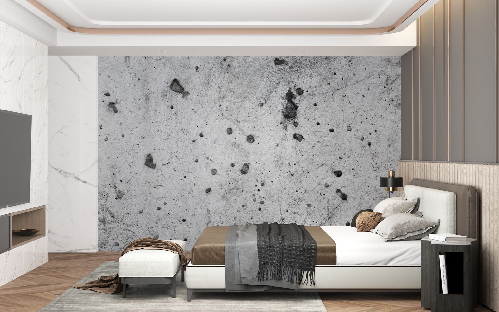 Fotobehang betonnen muur met donkere vlekken