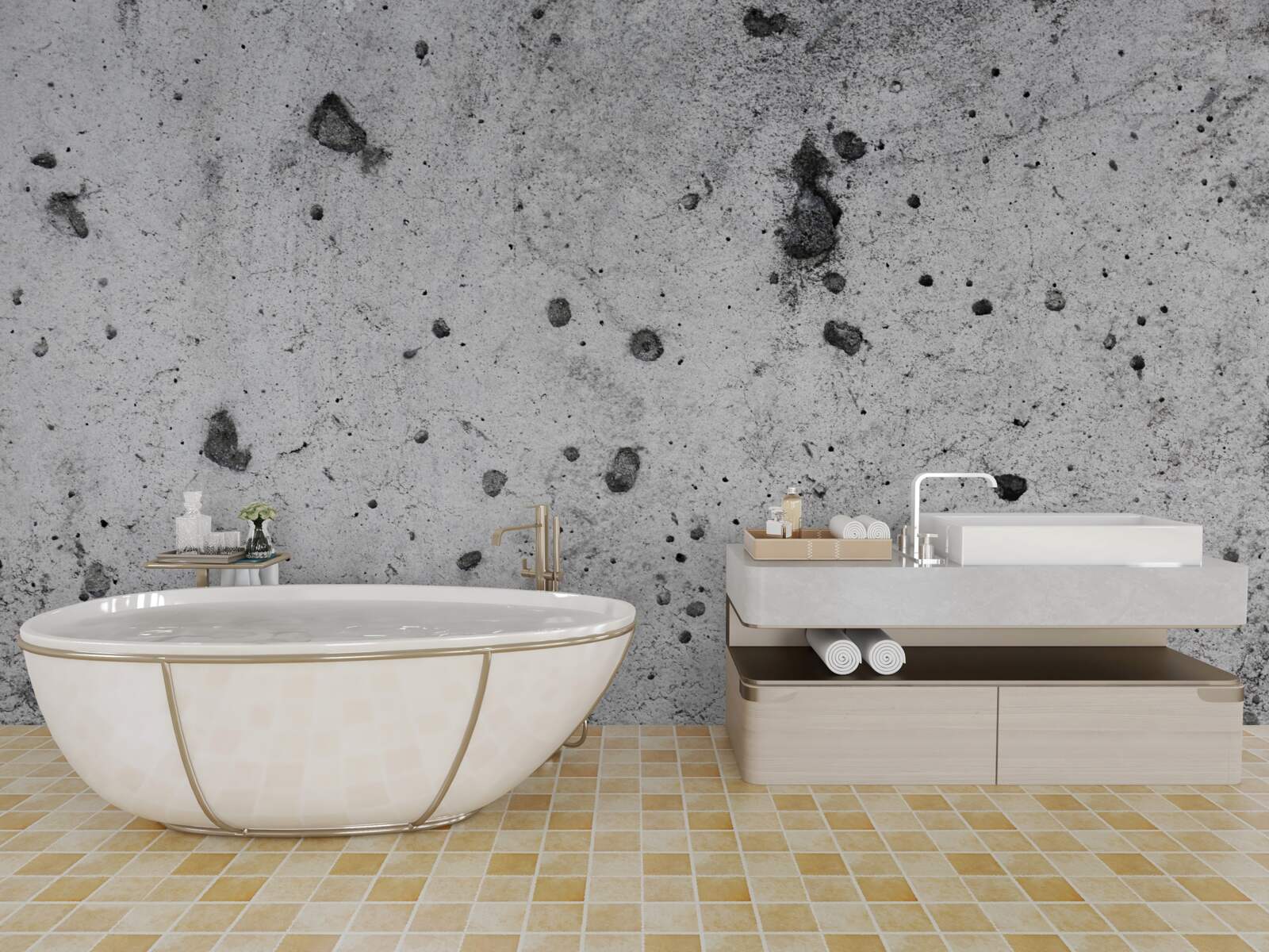 Fotobehang betonnen muur met donkere vlekken