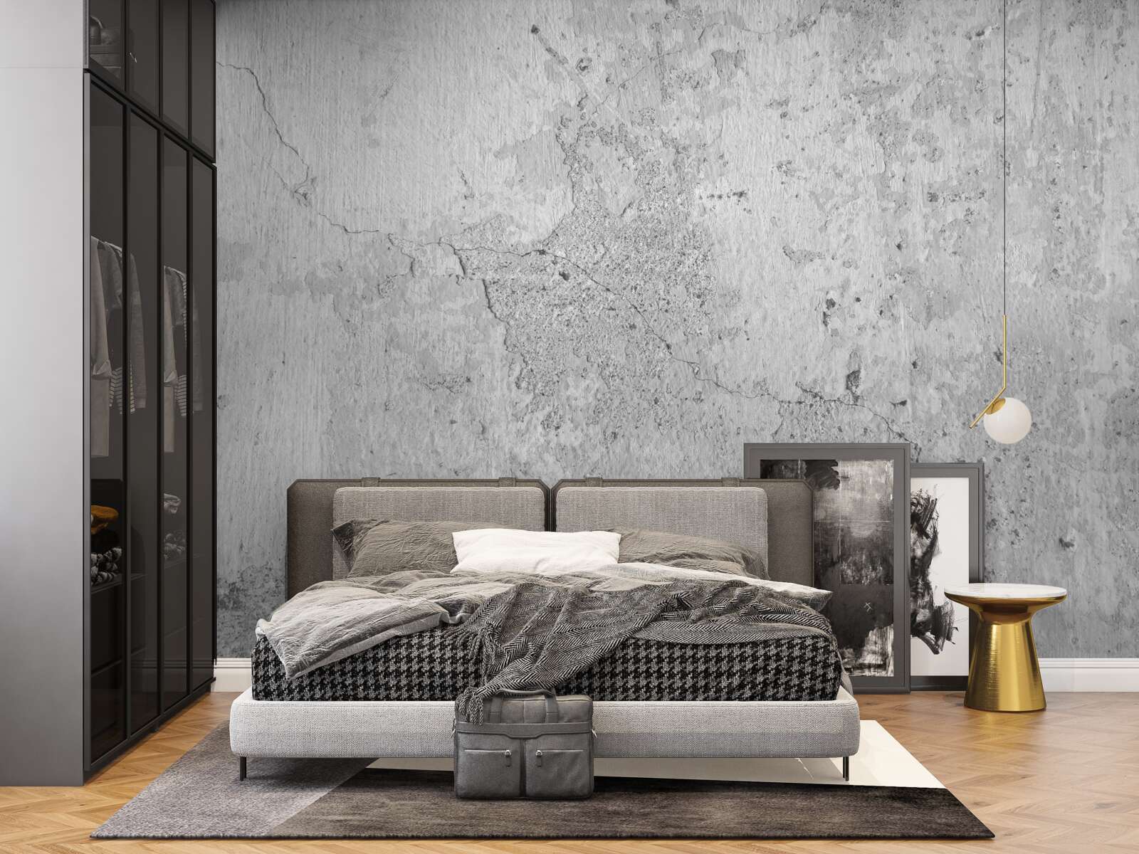 Fotobehang het cement is grijs en bedekt met krassen