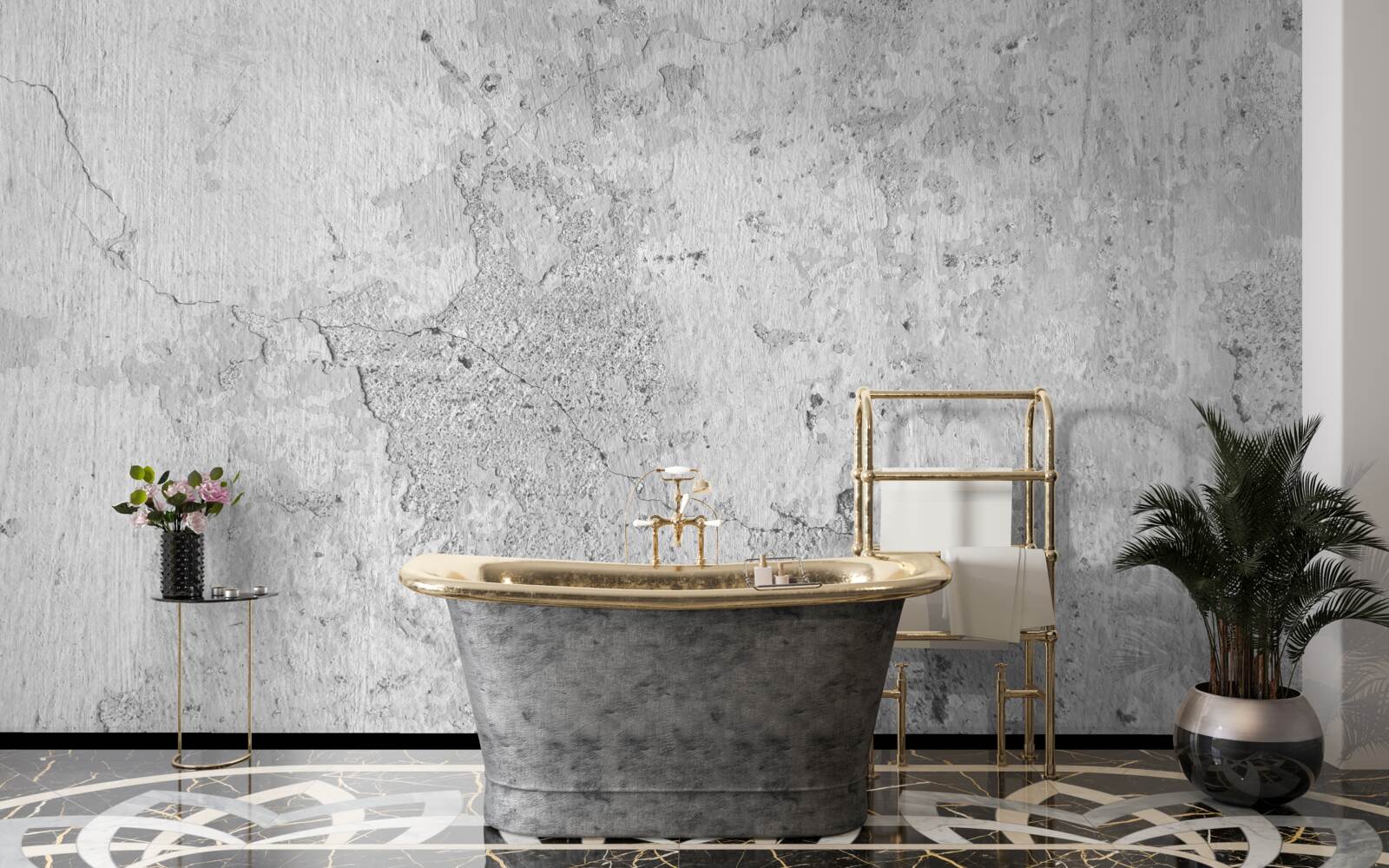 Fotobehang het cement is grijs en bedekt met krassen