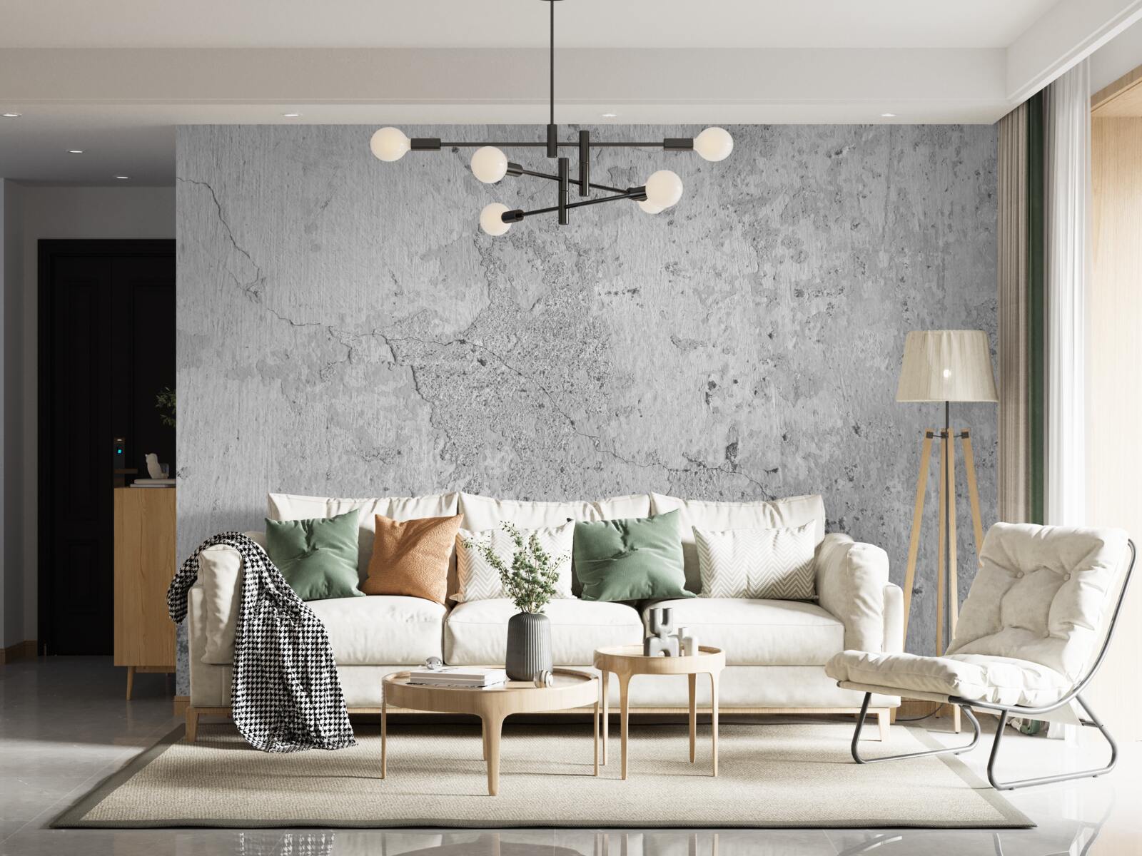 Fotobehang het cement is grijs en bedekt met krassen