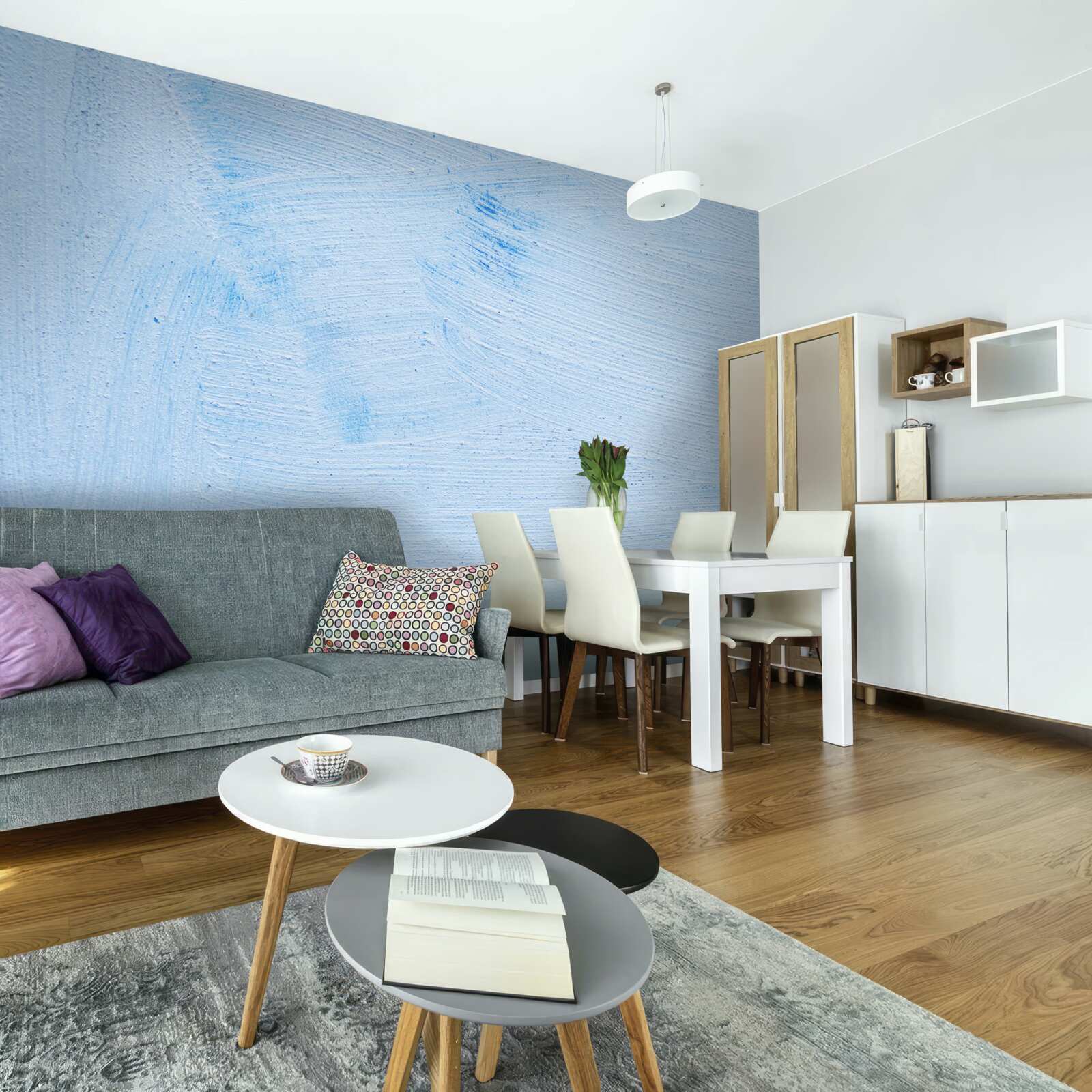 Fotobehang een laag zacht azuurblauw gips