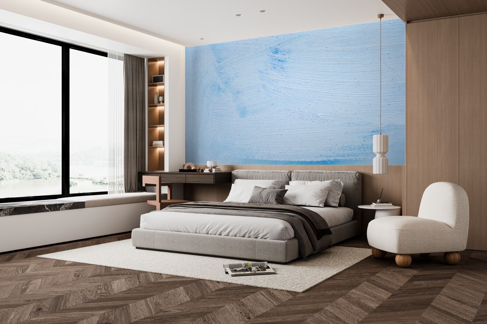 Fotobehang een laag zacht azuurblauw gips